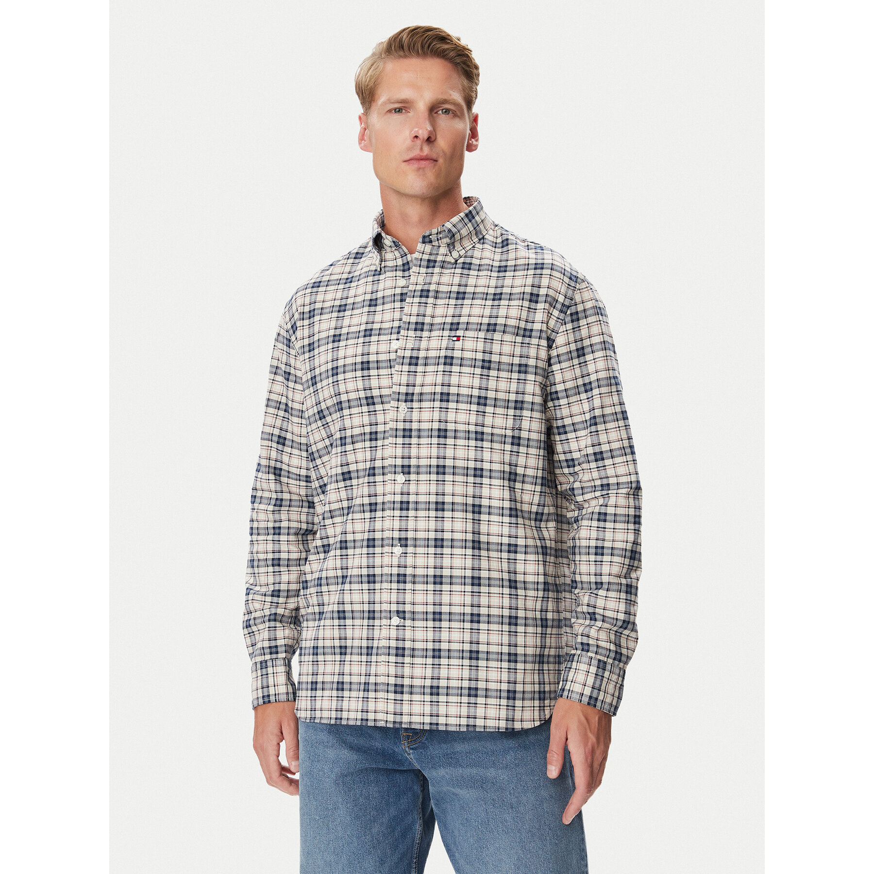 Tommy Hilfiger Hemd Oxford Tartan MW0MW44620 Beige Regular Fit