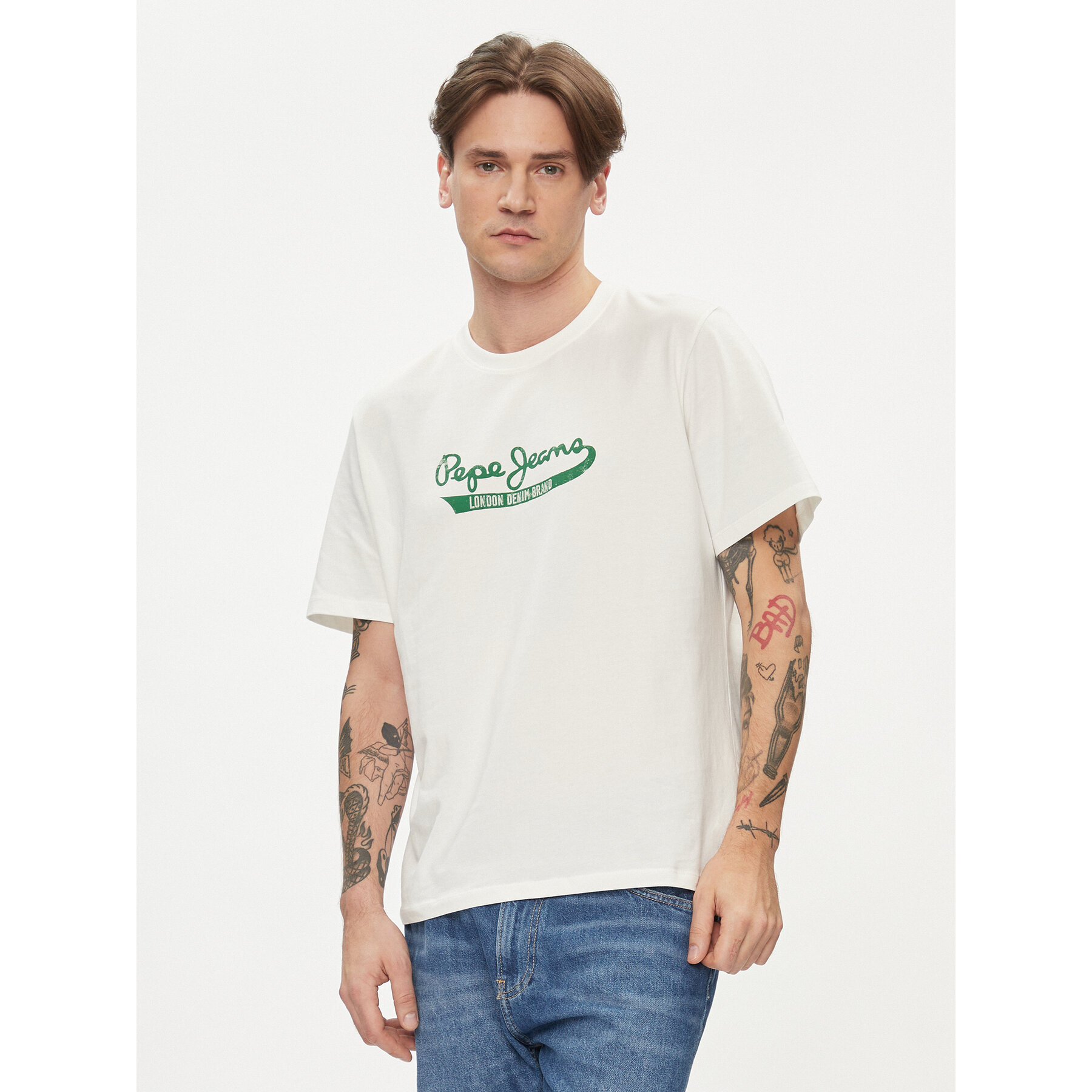 Pepe Jeans T-Shirt Claude PM509390 Εκρού Regular Fit