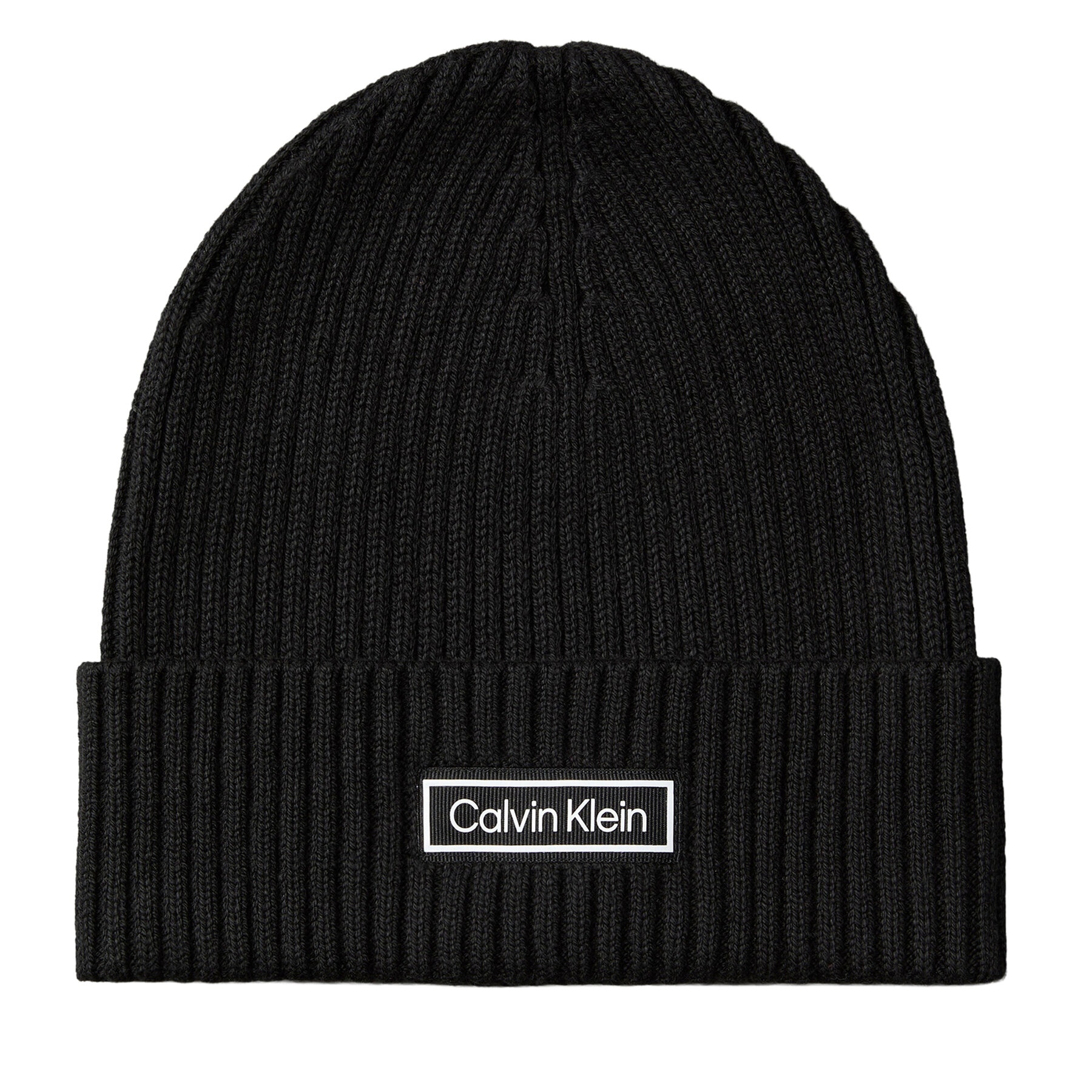 Čiapka Calvin Klein Patch Chunky Rib Cotton Beanie LV04D8053G Čierna