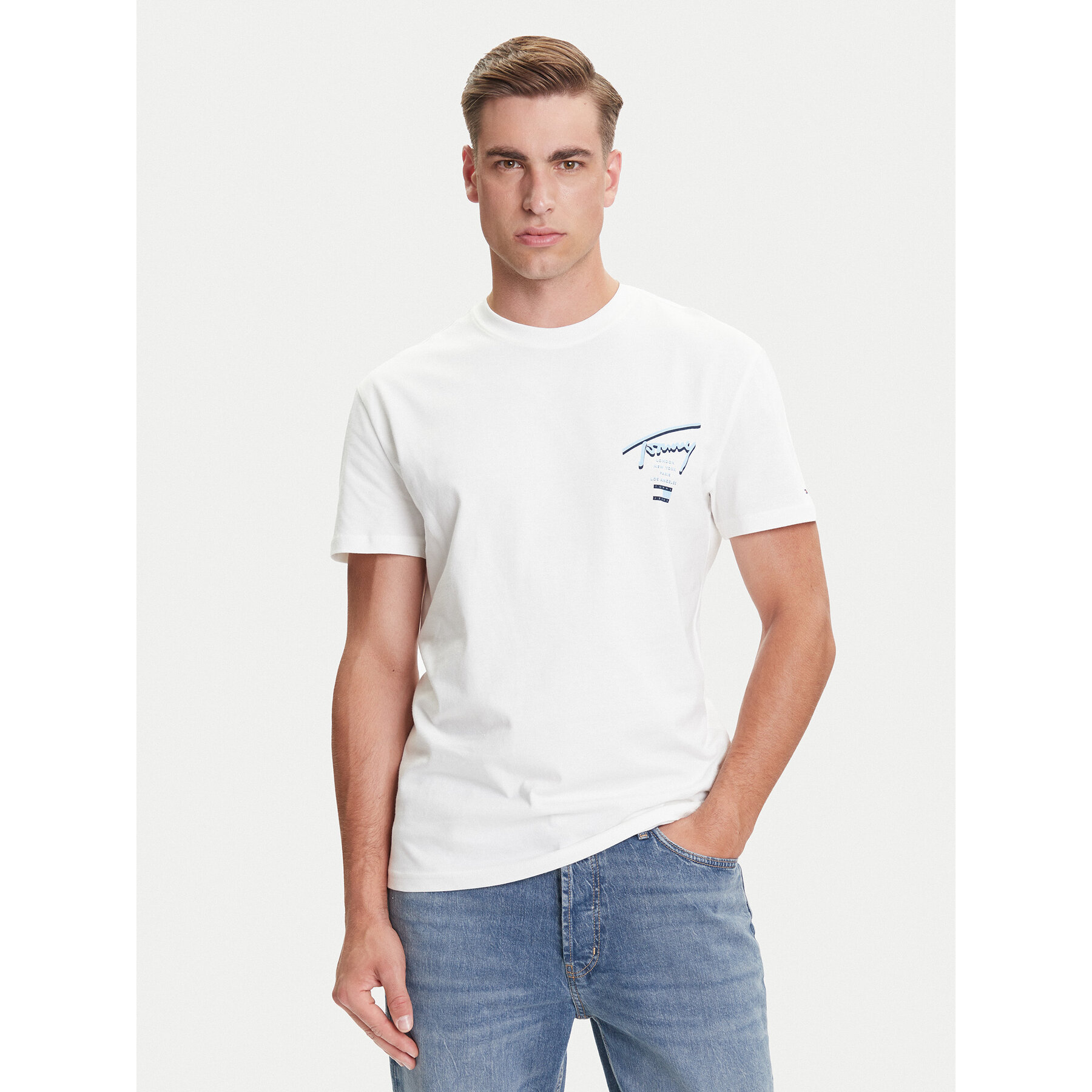 Tommy Jeans Majica Signature City DM0DM21934 Bela Regular Fit