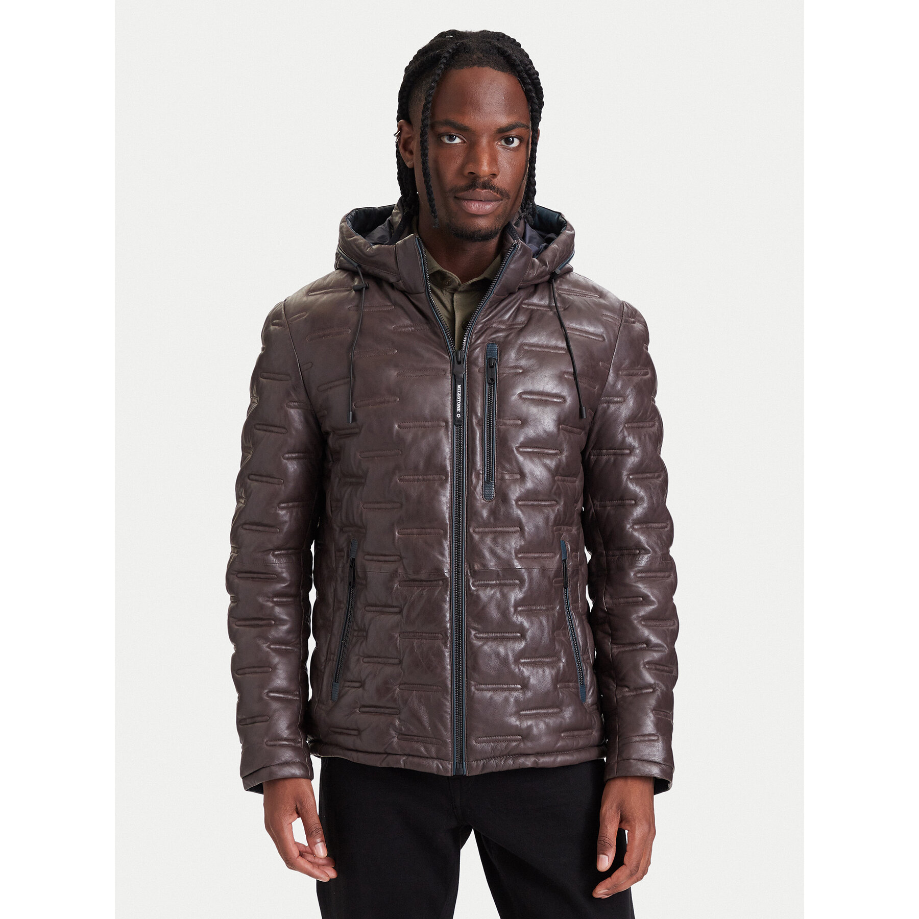Milestone Lederjacke Tamino 631019 60305 Dunkelbraun Regular Fit