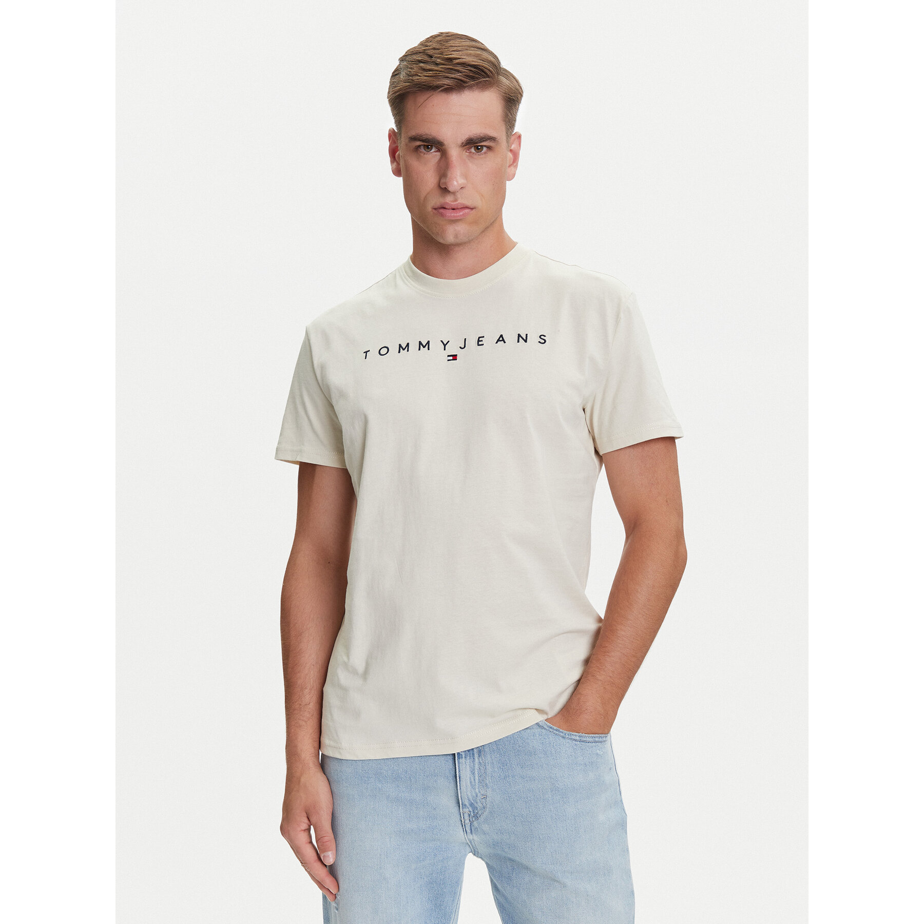 Tommy Jeans T-shirt Linear Logo DM0DM20744 Beige Regular Fit