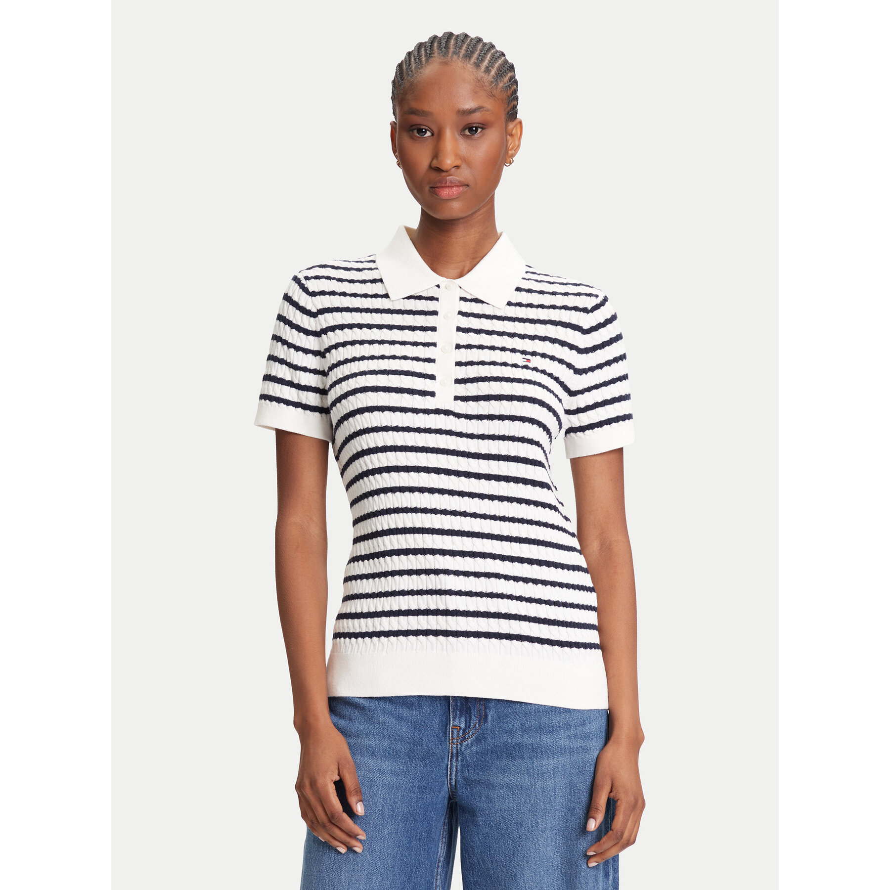 Tommy Hilfiger Polo marškinėliai Fine WW0WW41474 Kreminė Regular Fit