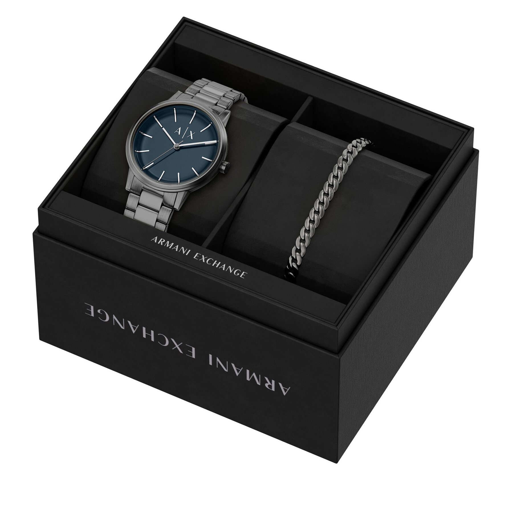 Súprava hodiniek a náramku Armani Exchange Cayde Gift Set AX7183SET Sivá