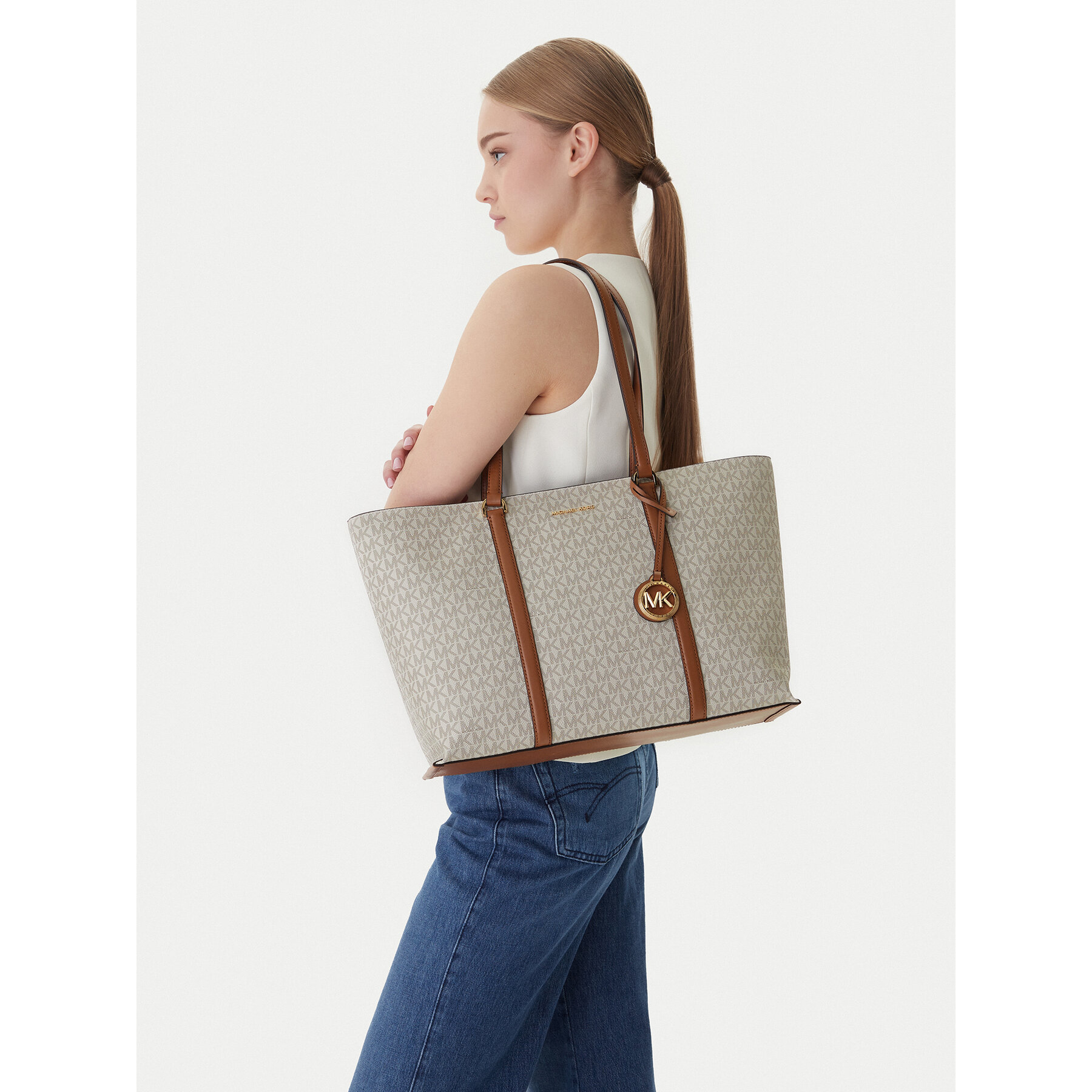 Geantă MICHAEL Michael Kors Temple Tote 30R4G1LT3B Bej