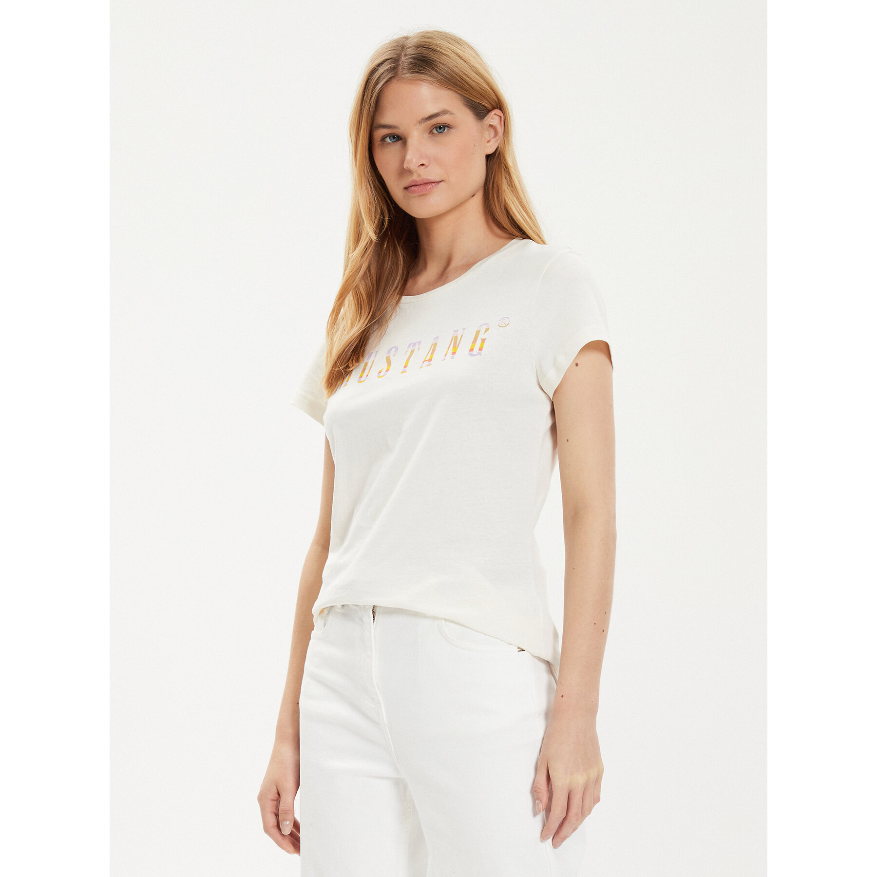 Mustang T-Shirt Loa 1015177 Εκρού Slim Fit