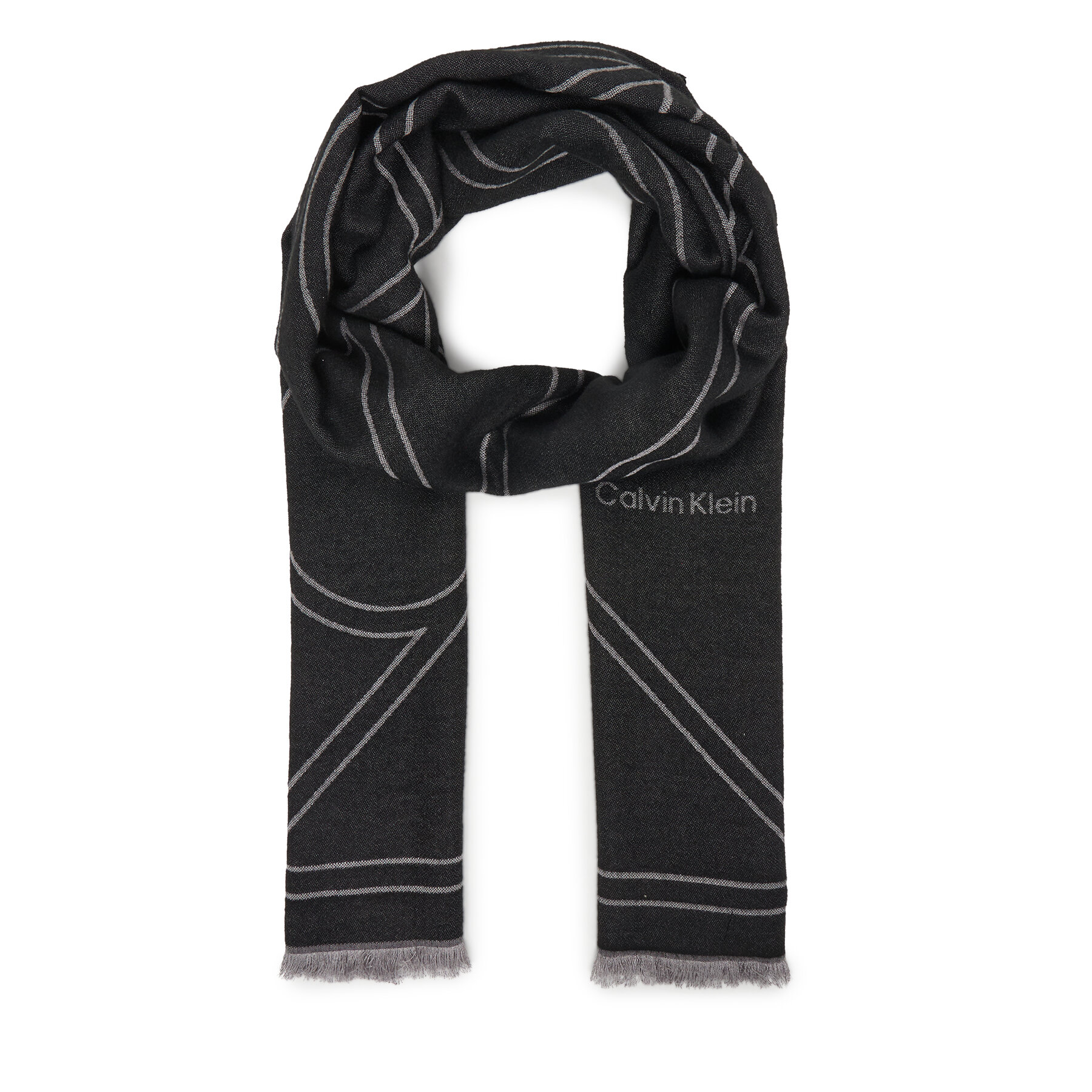Πασμίνα Calvin Klein Emblem Repeat Lw Shawl W Fringes LV04F8074G Μαύρο
