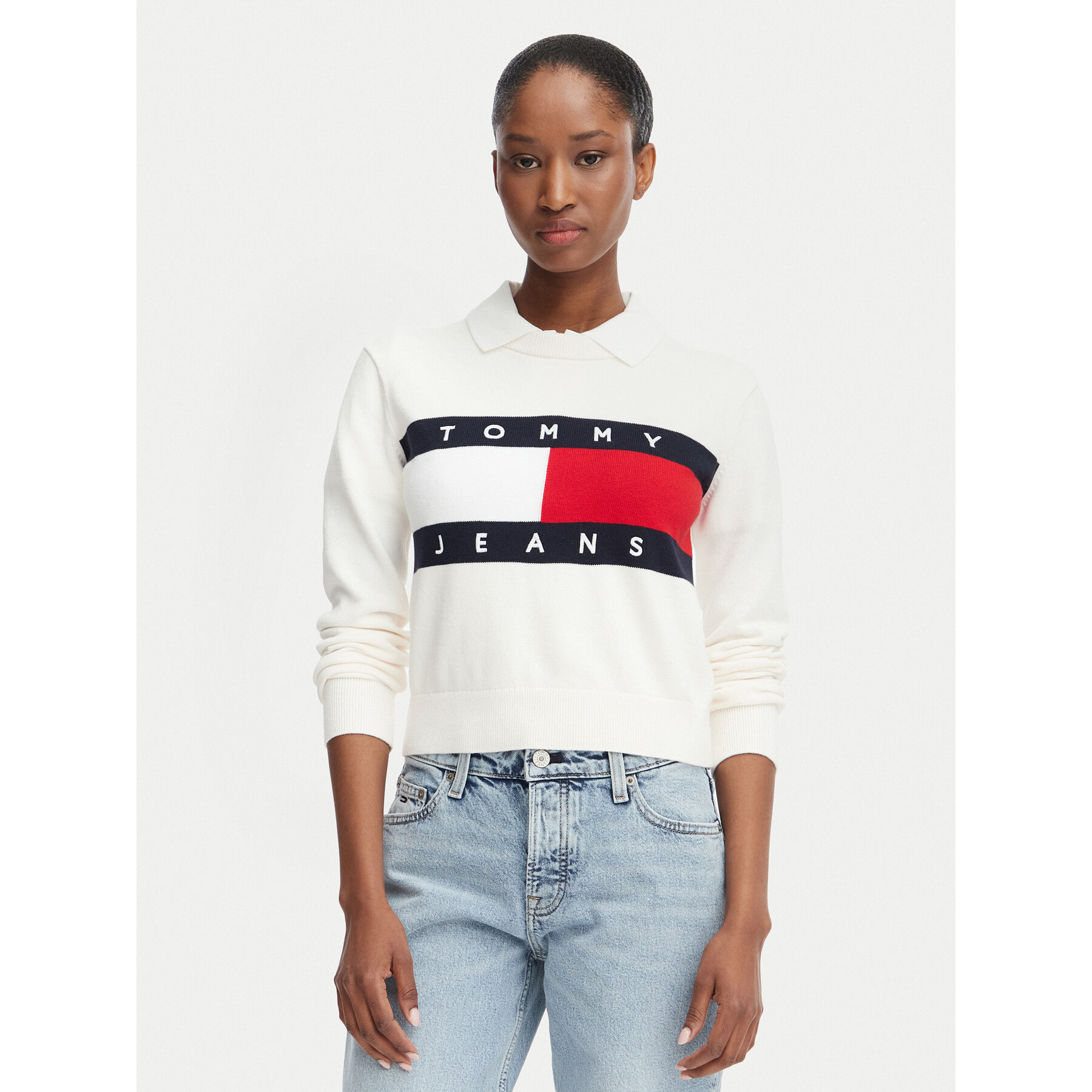 Tommy Jeans Pullover Flag DW0DW22930 Weiß Regular Fit