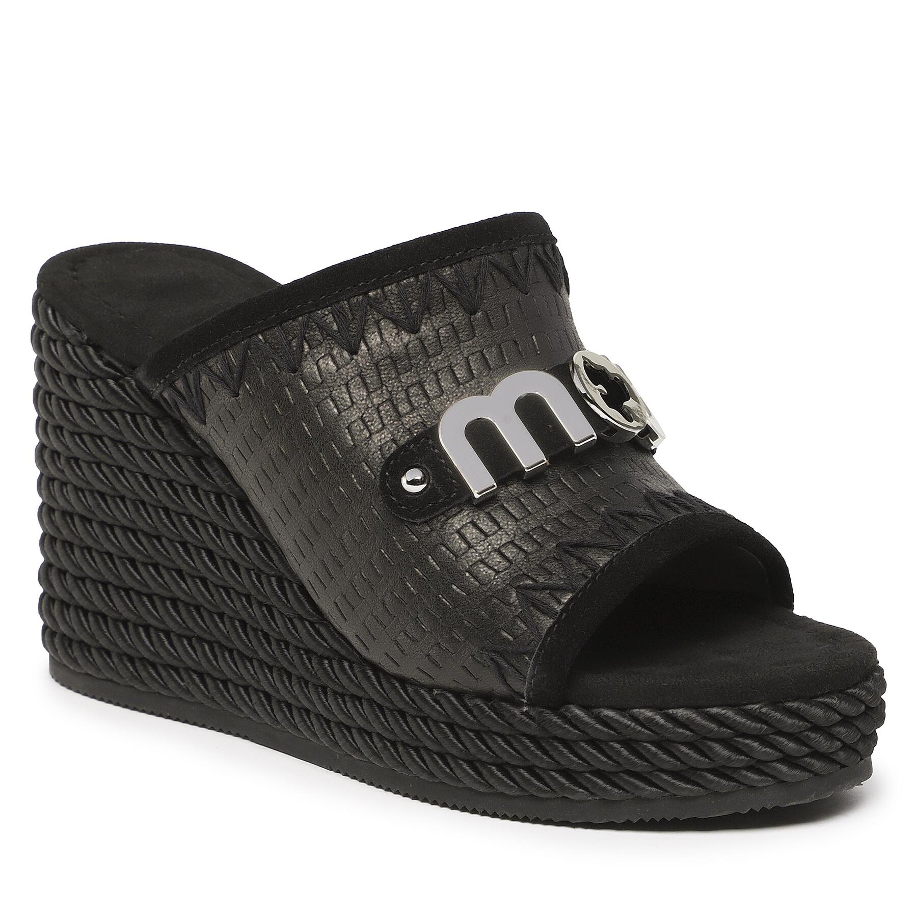 Șlapi Mou Rope Wedge Big Metal Logo SW361000C Basket Black