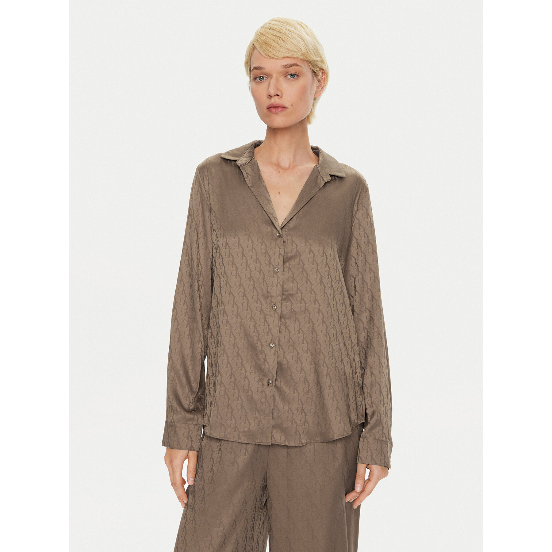 Calvin Klein Pizsama felső Buttondown 000QS7302E Barna Regular Fit