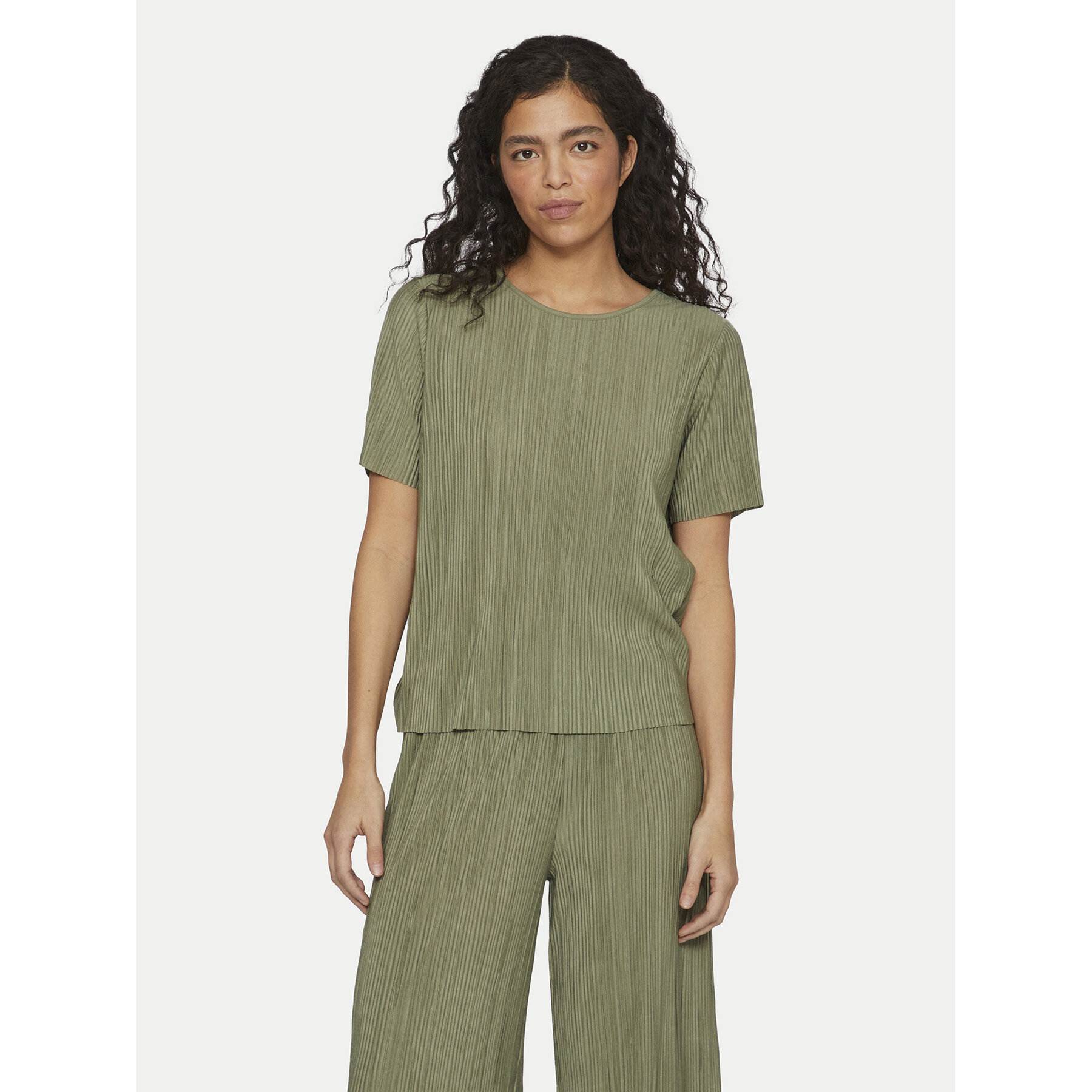 Vila Póló Plisa 14089481 Zöld Regular Fit