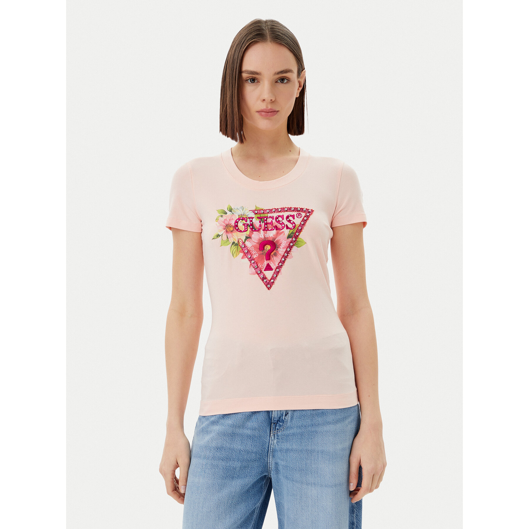 Guess T-Shirt W5GI10 J1314 Ροζ Slim Fit