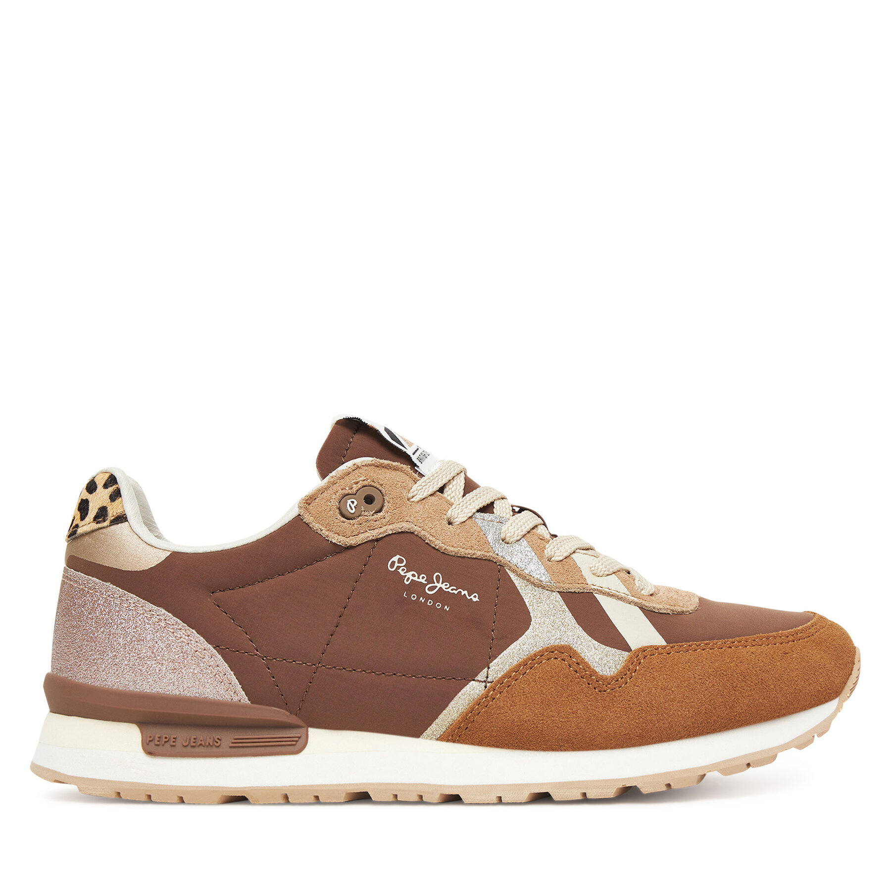Sneakersy Pepe Jeans Brit Glitter W PLS400005 Hnědá