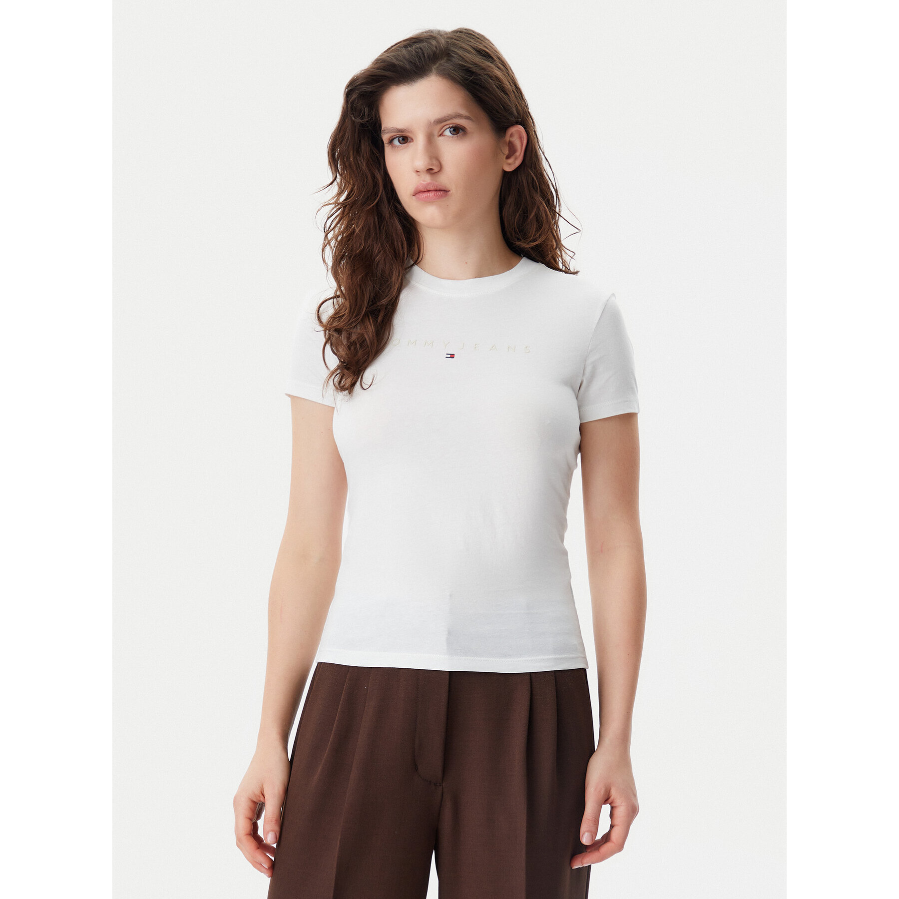 Tommy Jeans Marškinėliai Tonal Linear DW0DW20315 Écru Slim Fit