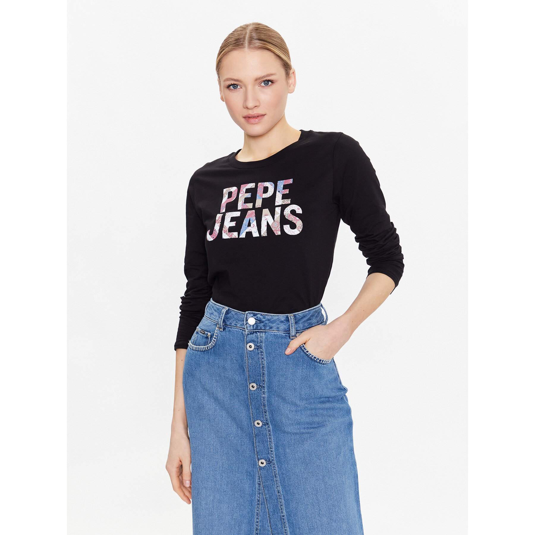Pepe Jeans Póló Luna PL505394 Fekete Regular Fit