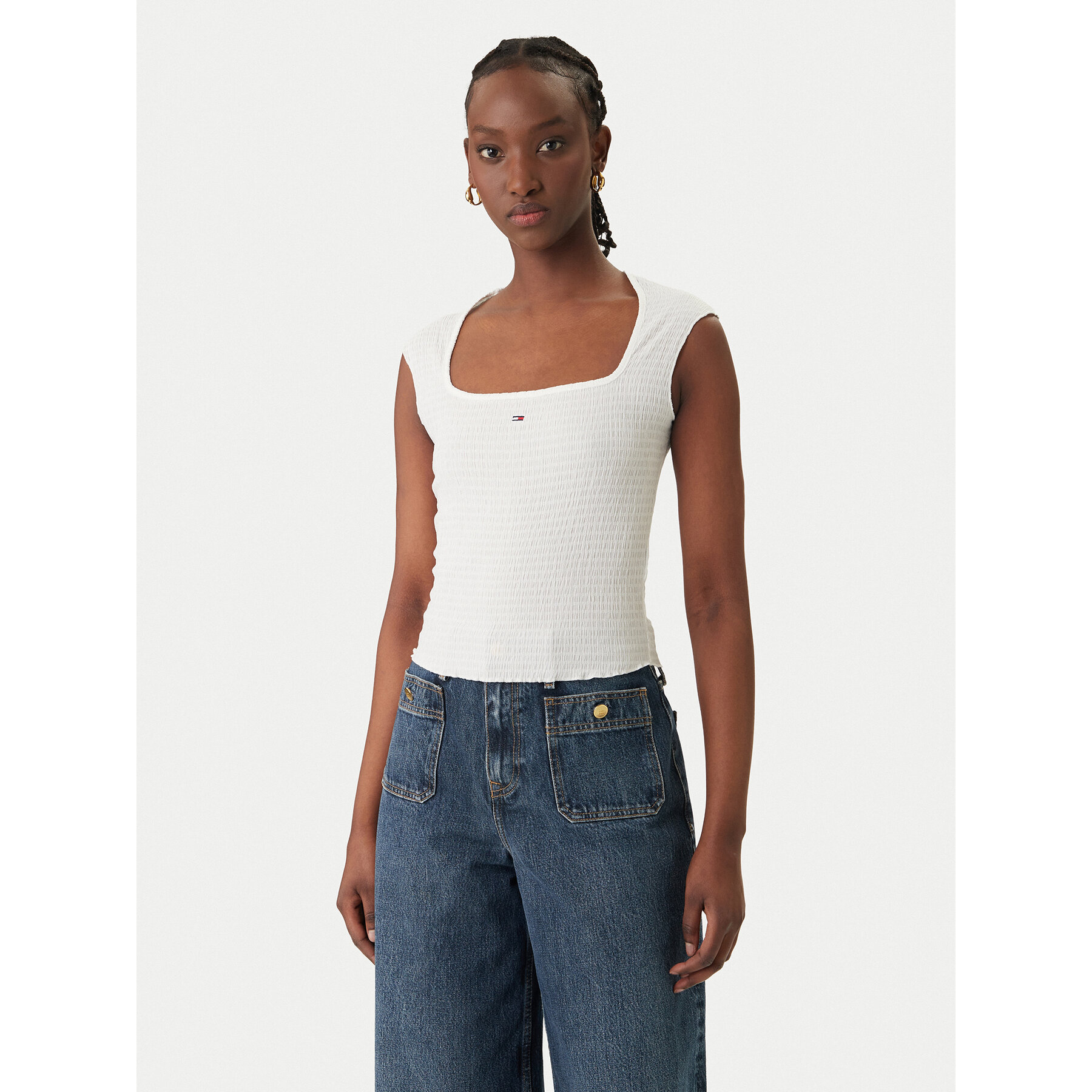 Tommy Jeans Top Smock Seersucker DW0DW22220 Bela Slim Fit