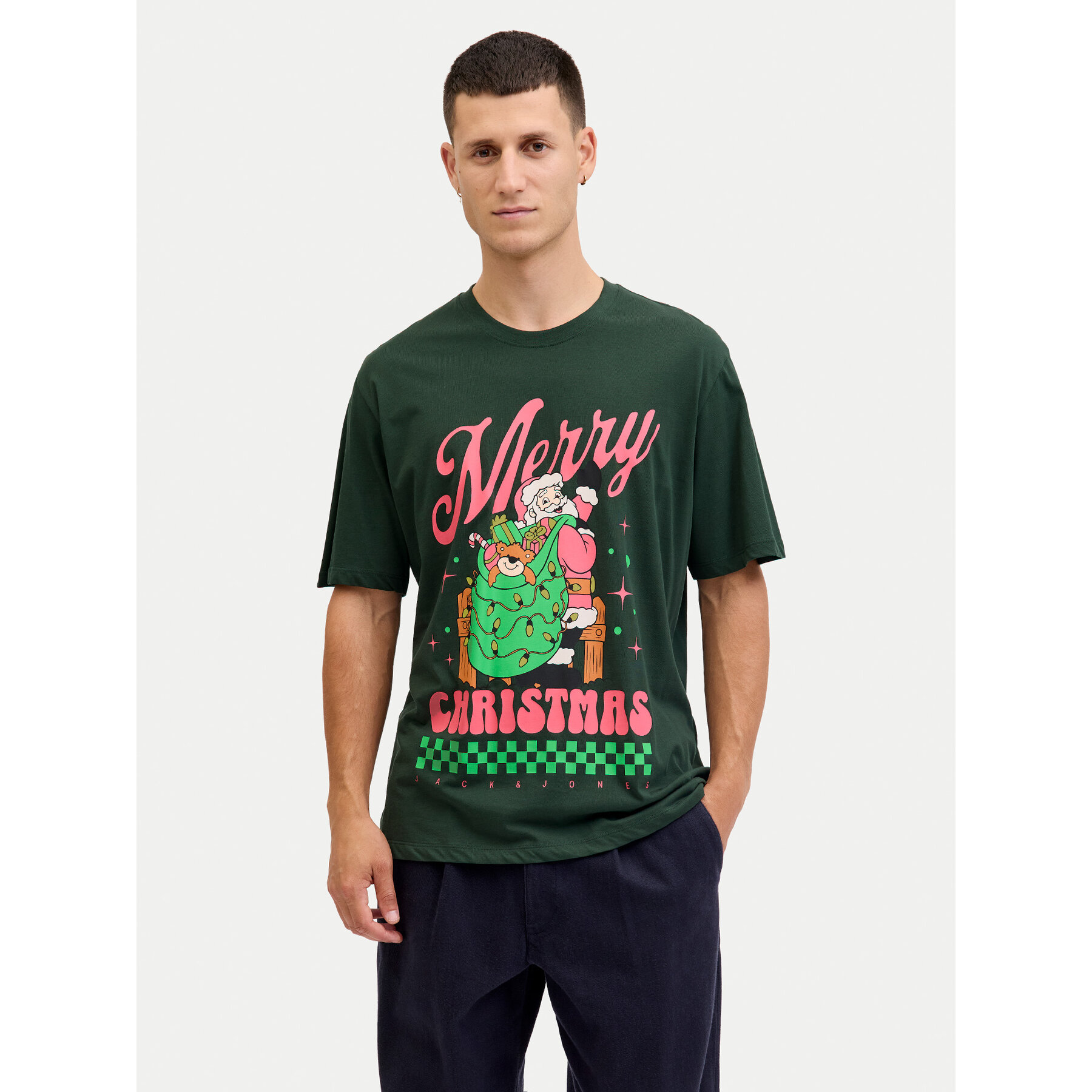 Jack & Jones Majica Holiday Cartoon 12287550 Zelena Relaxed Fit