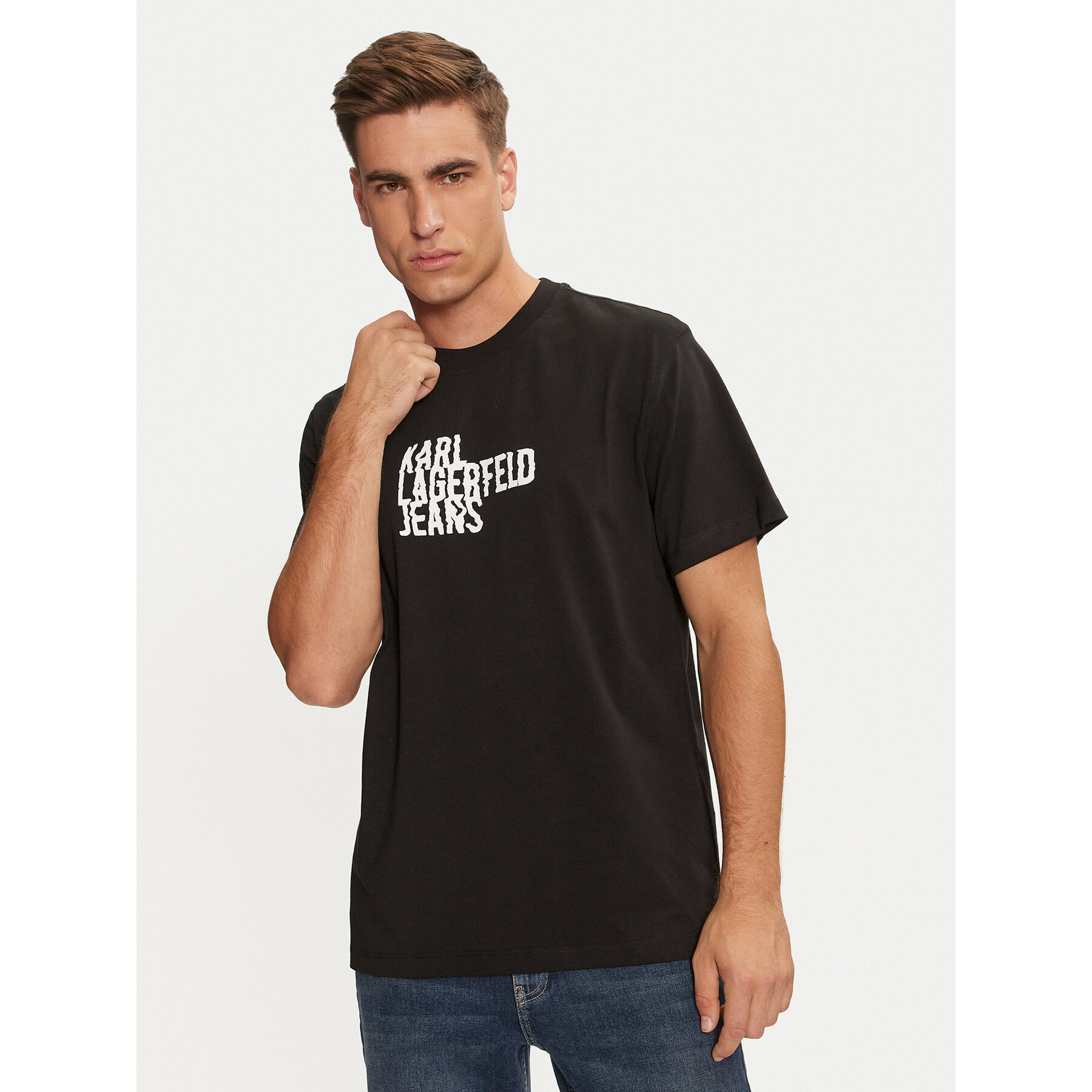 Karl Lagerfeld Jeans Póló 246D1711 Fekete Regular Fit