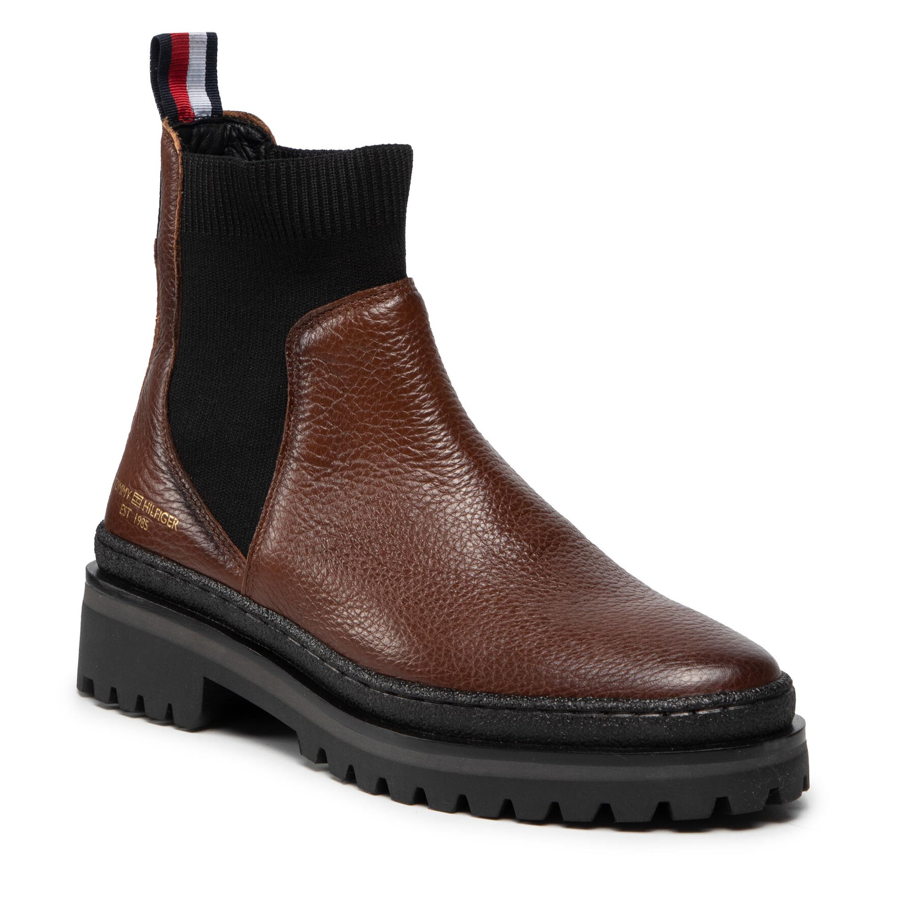 Ghete Jodhpur Tommy Hilfiger Th Outdoor Knit Flat Boot FW0FW06001 Winter Cognac GVI