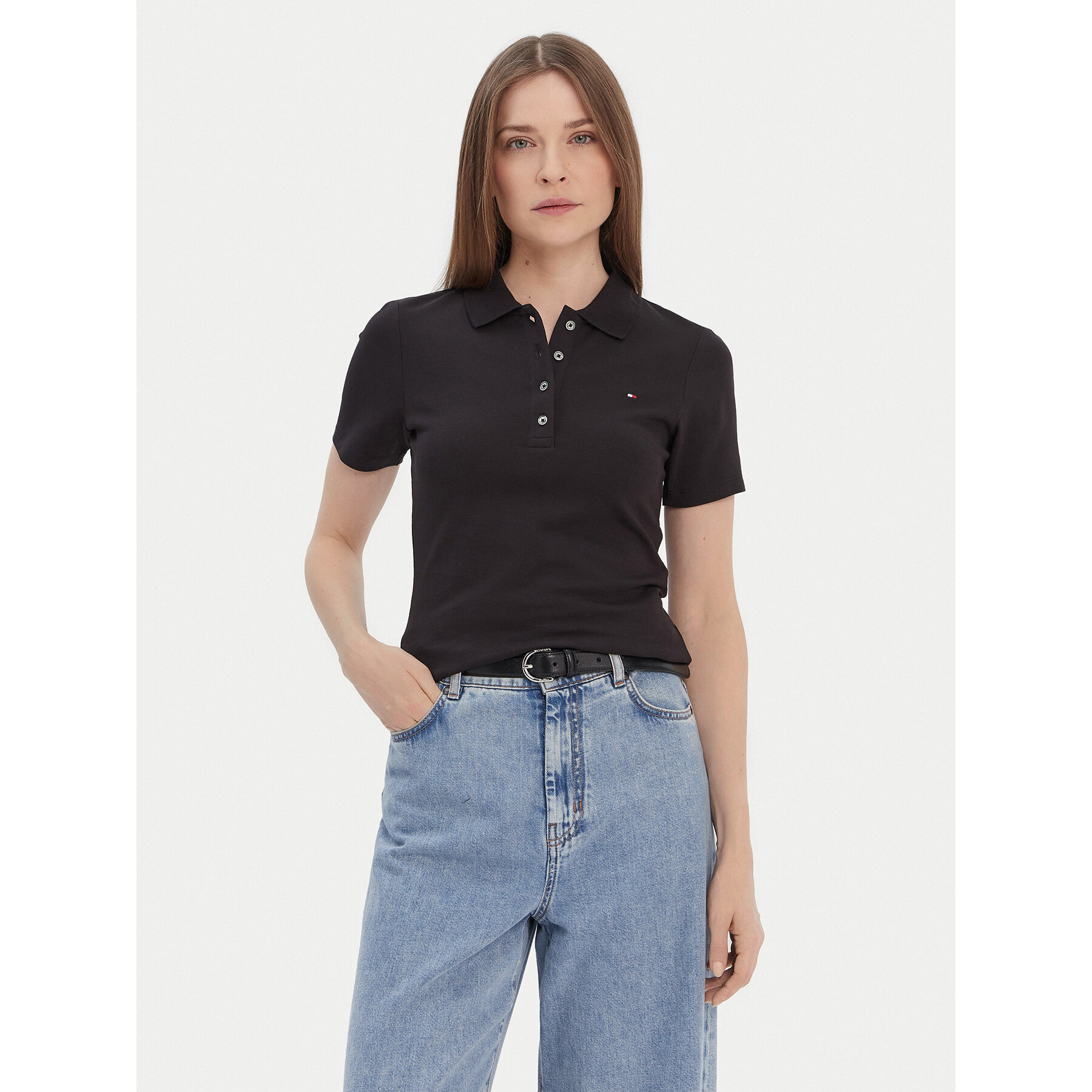 Tommy Hilfiger Polo 1985 WW0WW42047 Crna Slim Fit