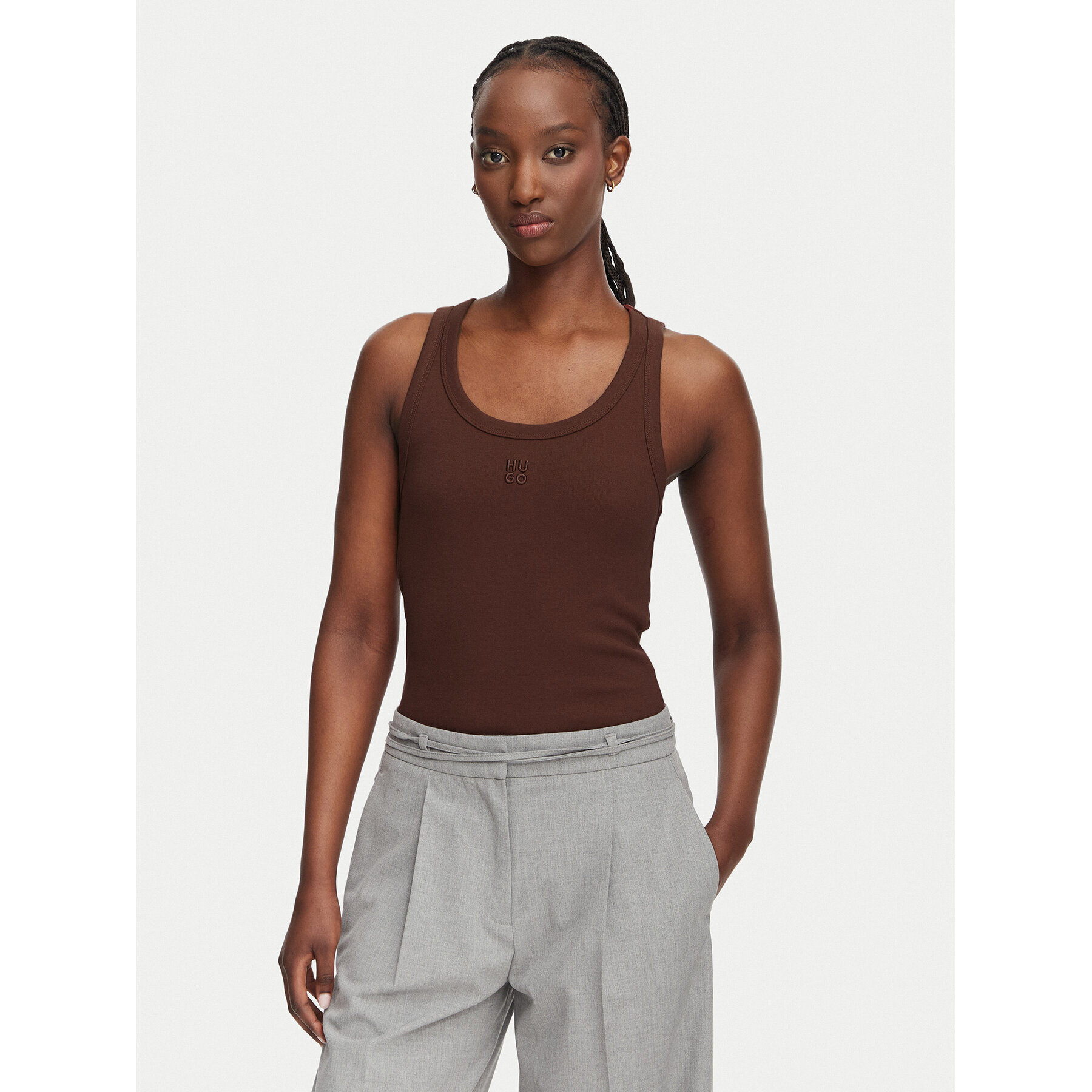 HUGO Top Datamia 50514489 Smeđa Slim Fit