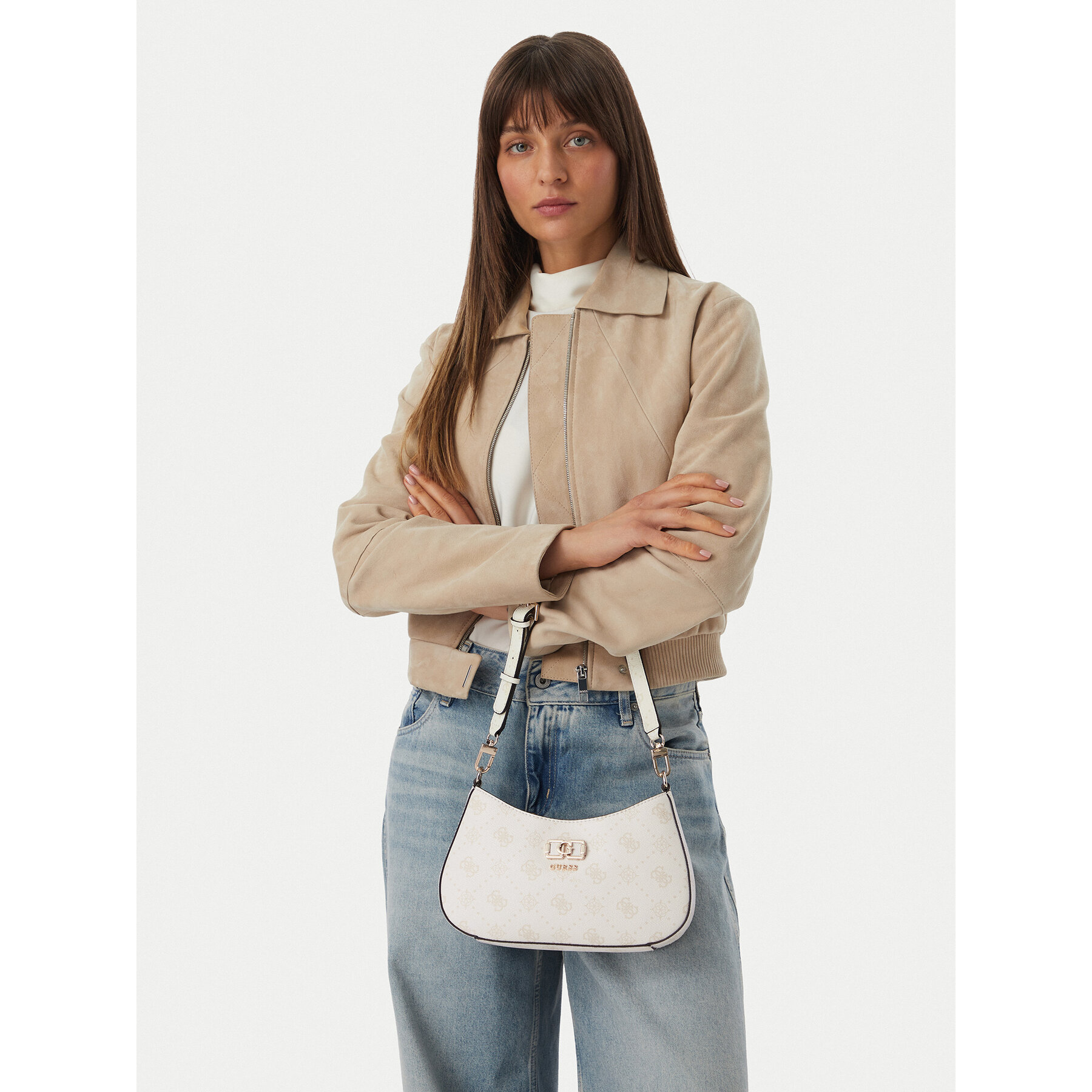 Geantă Guess Emelie Logo HWGP99 28180 Crem