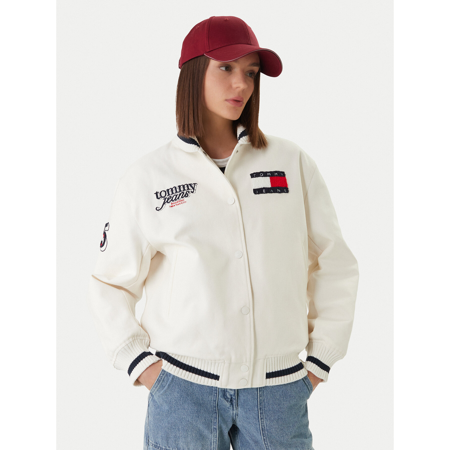 Tommy Jeans Bomberjacke DW0DW22585 Weiß Relaxed Fit