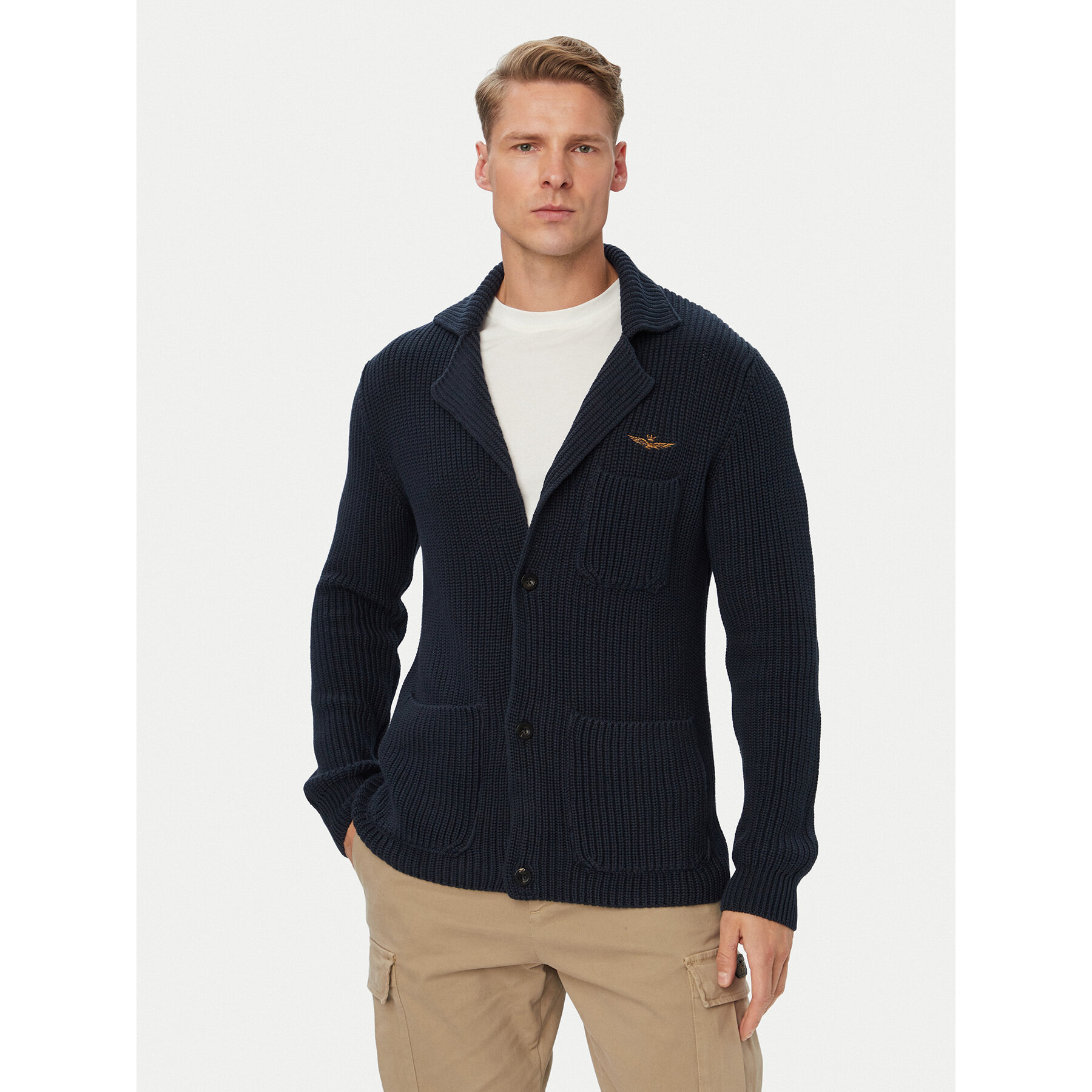 Aeronautica Militare Strickjacke 262MA1666UL00409 Dunkelblau Regular Fit