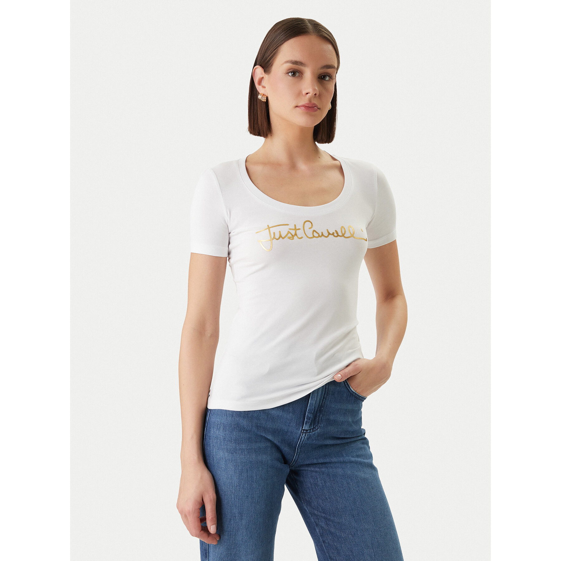 Just Cavalli T-Shirt 80PAHT02 CJ502 Weiß Slim Fit