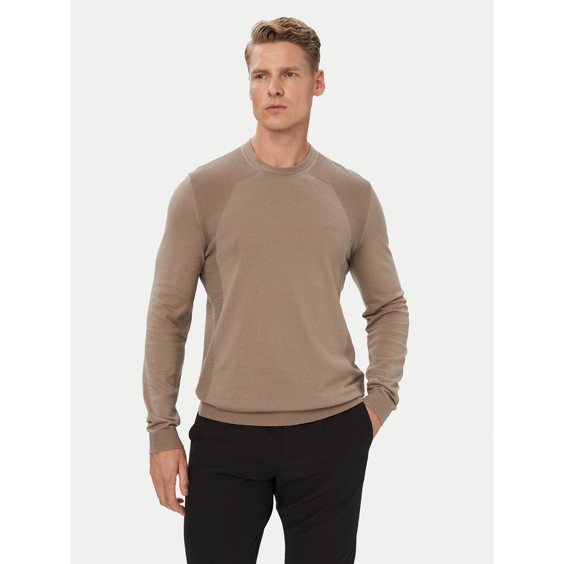 BOSS Pullover KN_Momentum 50558351 Dunkelbeige Regular Fit