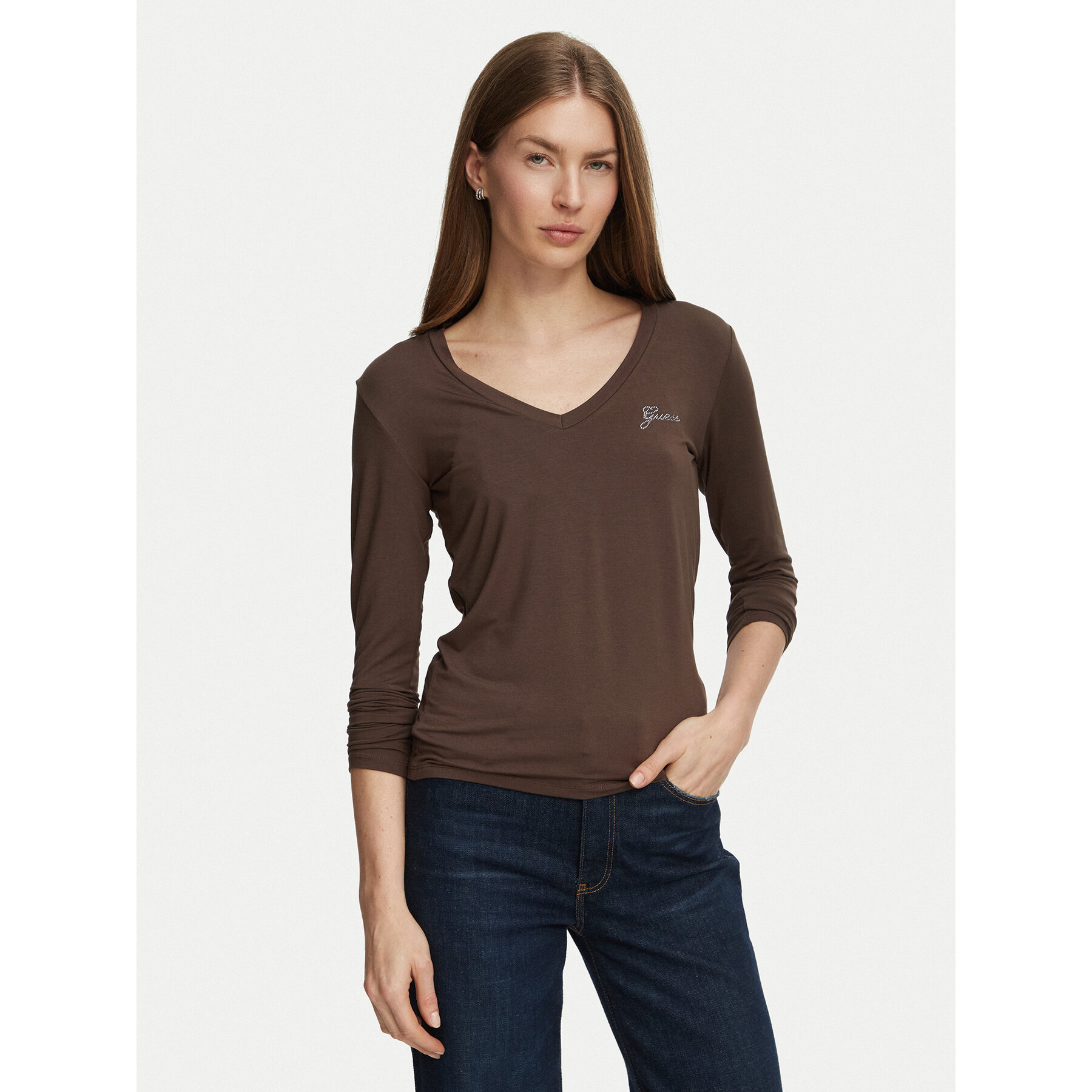 Guess Bluse W6BI56 K6890 Braun Slim Fit