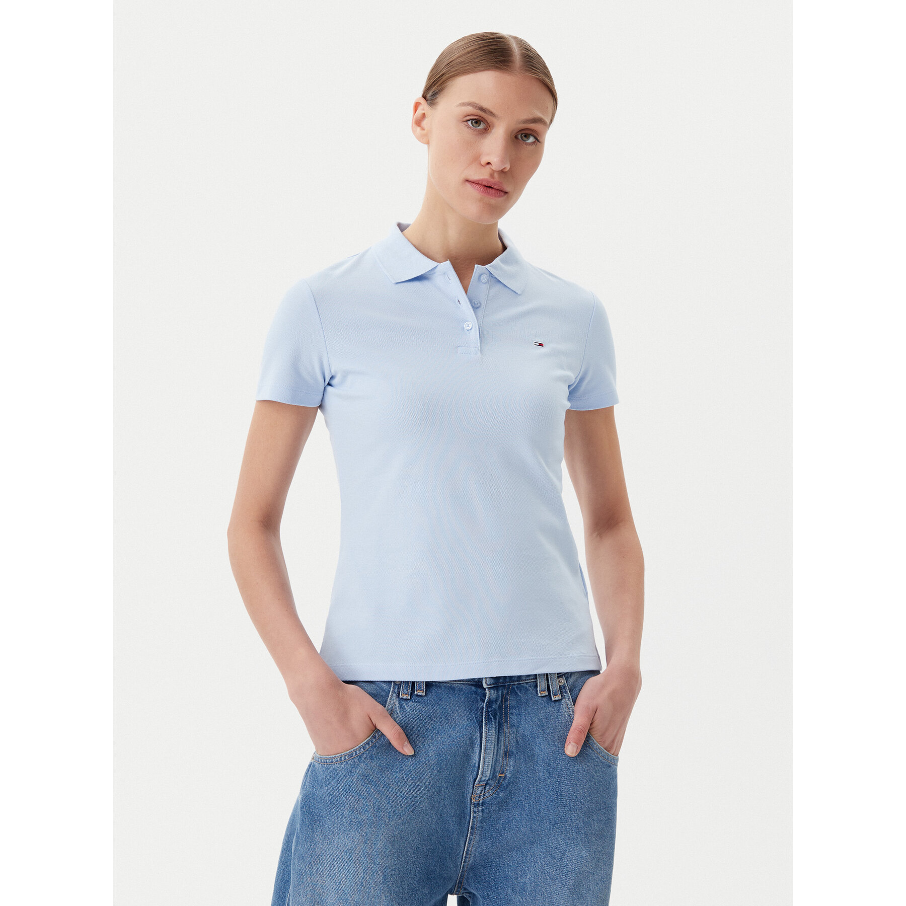Tommy Jeans Polo Essential DW0DW20160 Celeste Slim Fit