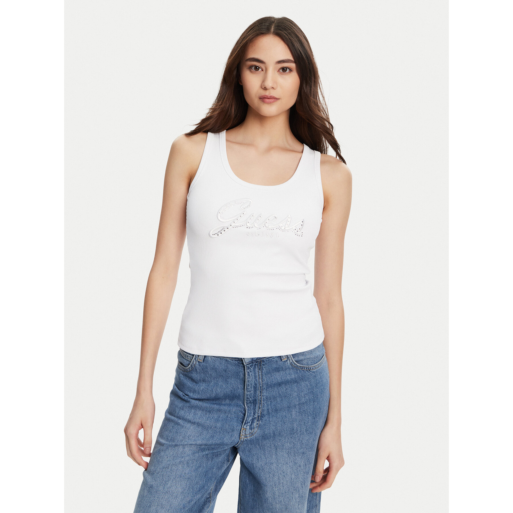 Guess Τοπ W5YP00 KCXJ2 Λευκό Regular Fit