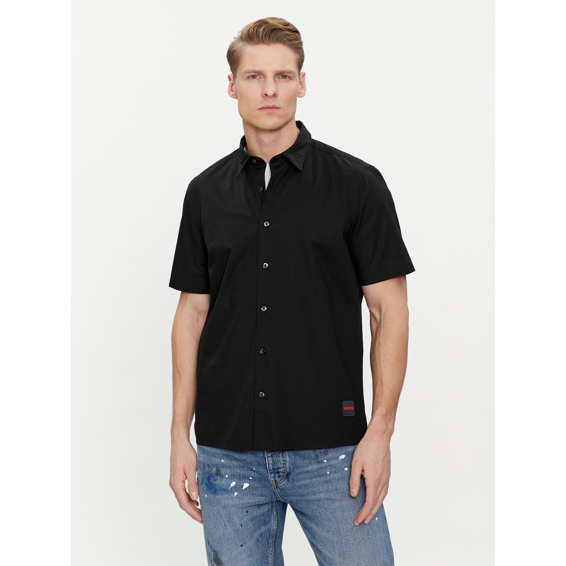 Hugo Hemd Ebor 50475668 Schwarz Relaxed Fit