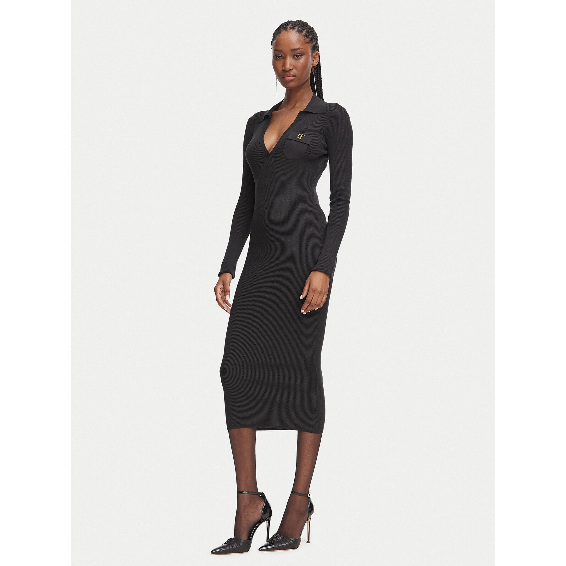 Elisabetta Franchi Strickkleid AM-08B-66E2-V380 Dunkelbraun Slim Fit