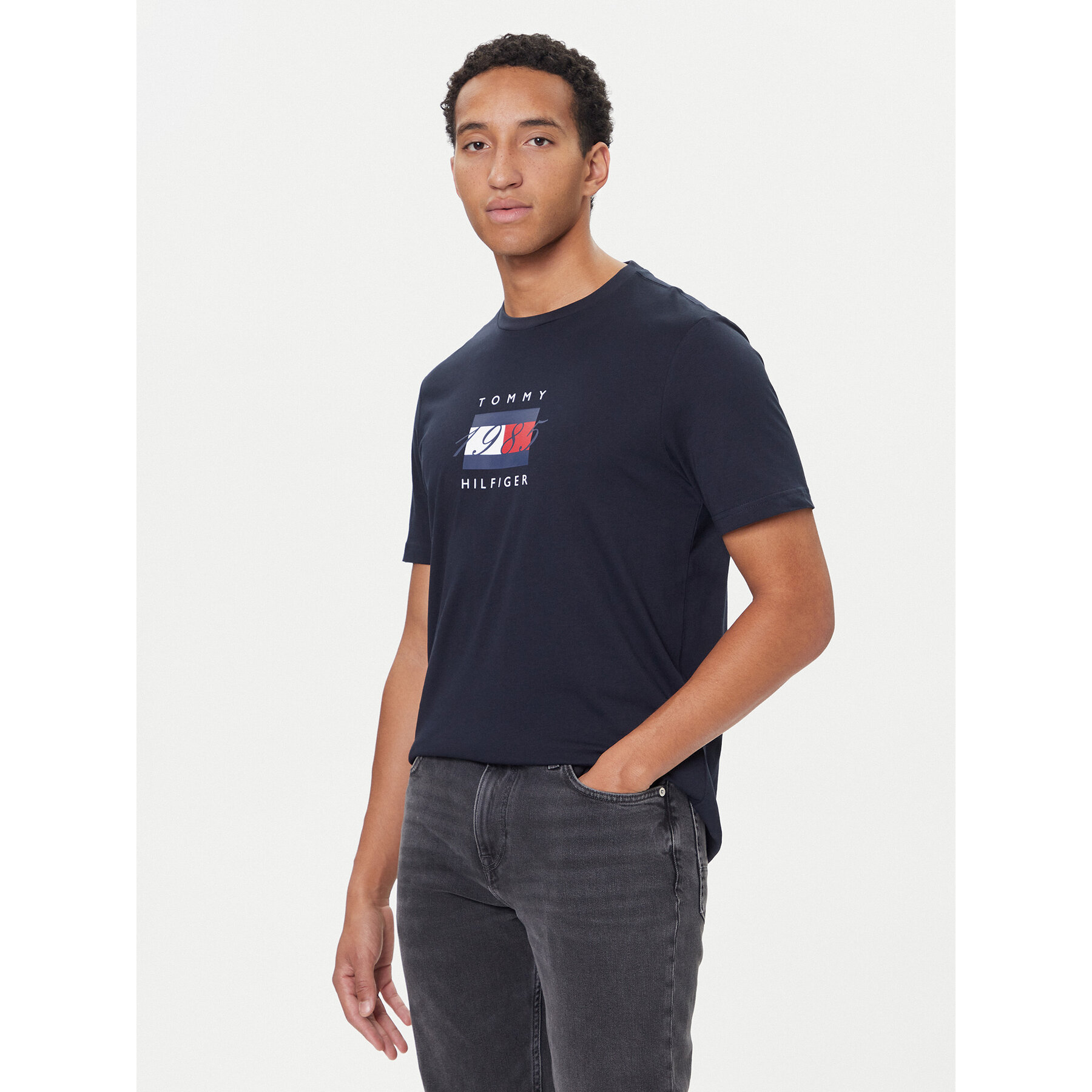 Tommy Hilfiger T-Shirt Linear Flag MW0MW41338 Dunkelblau Regular Fit