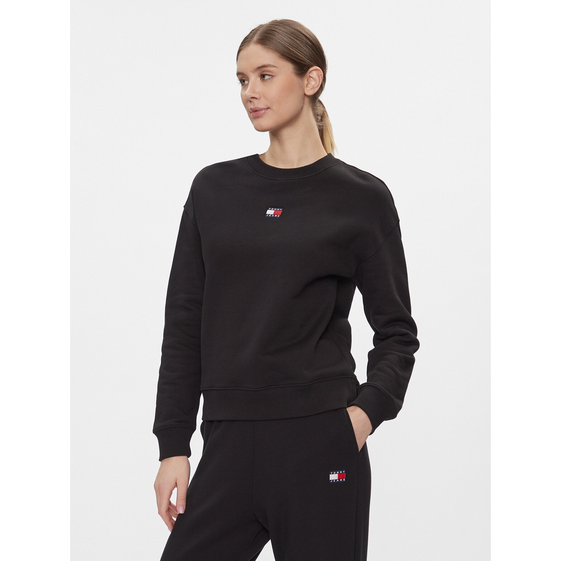 Tommy Jeans Sweatshirt Badge DW0DW17325 Schwarz Boxy Fit