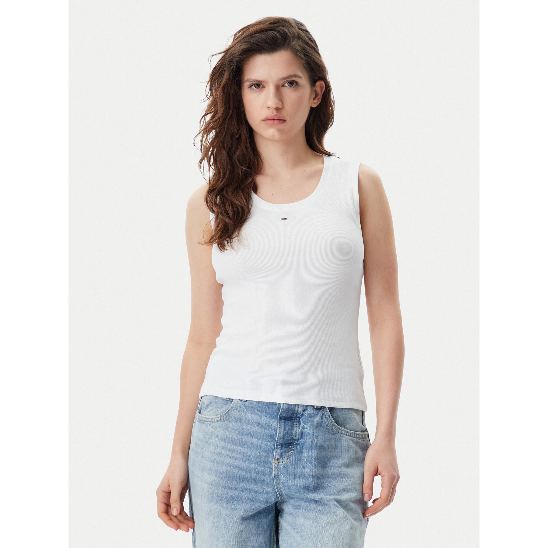 Tommy Jeans Top Essential DW0DW20673 Bianco Slim Fit