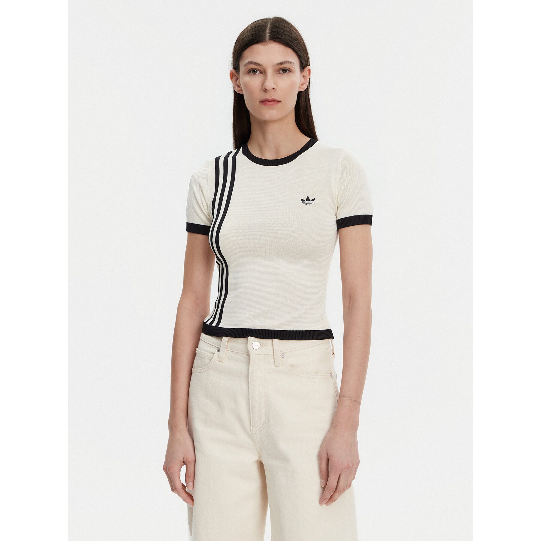 adidas T-Shirt Knitted 3-Stripes JJ0961 Μπεζ Slim Fit