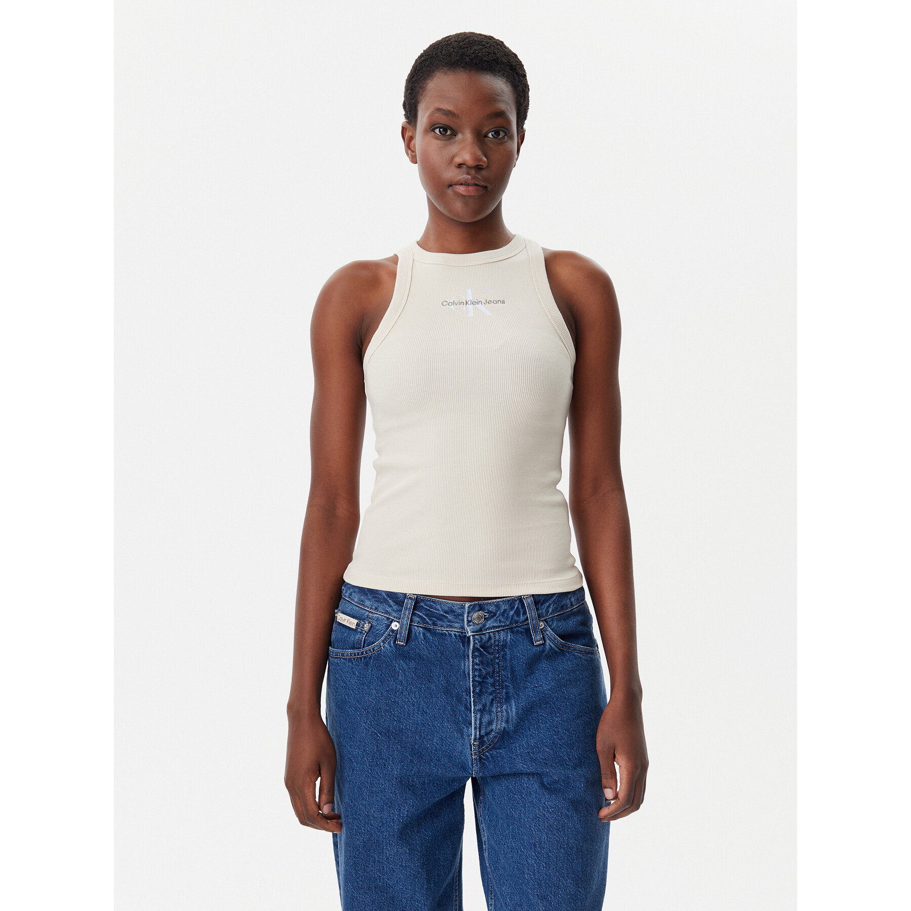 Calvin Klein Jeans Felső Monologo J20J225301 Bézs Slim Fit