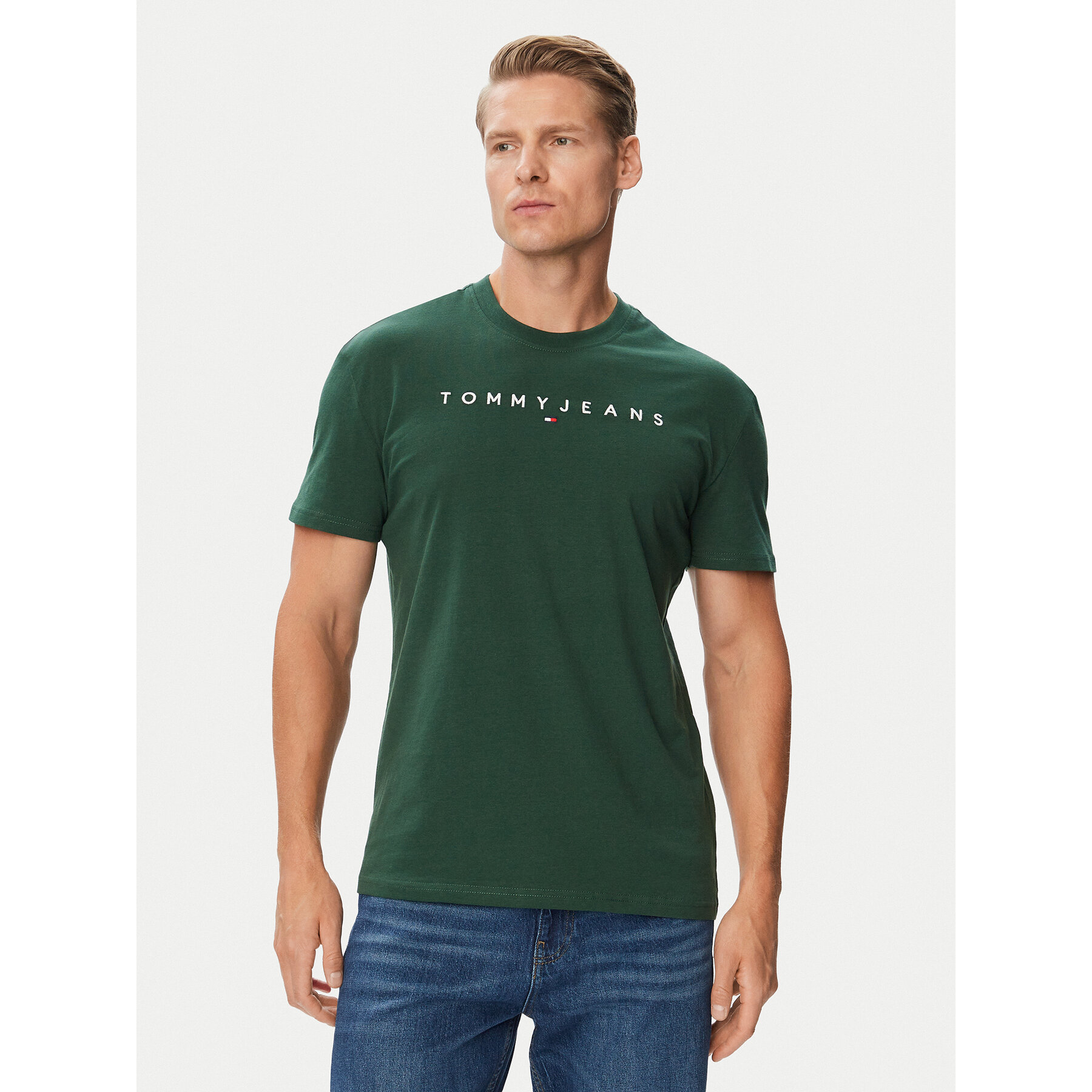 Tommy Jeans T-Shirt Linear Logo DM0DM20744 Dunkelgrün Regular Fit