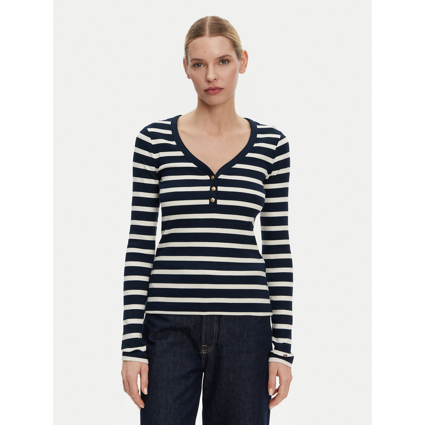 Tommy Hilfiger Bluse Henley WW0WW43905 Dunkelblau Slim Fit