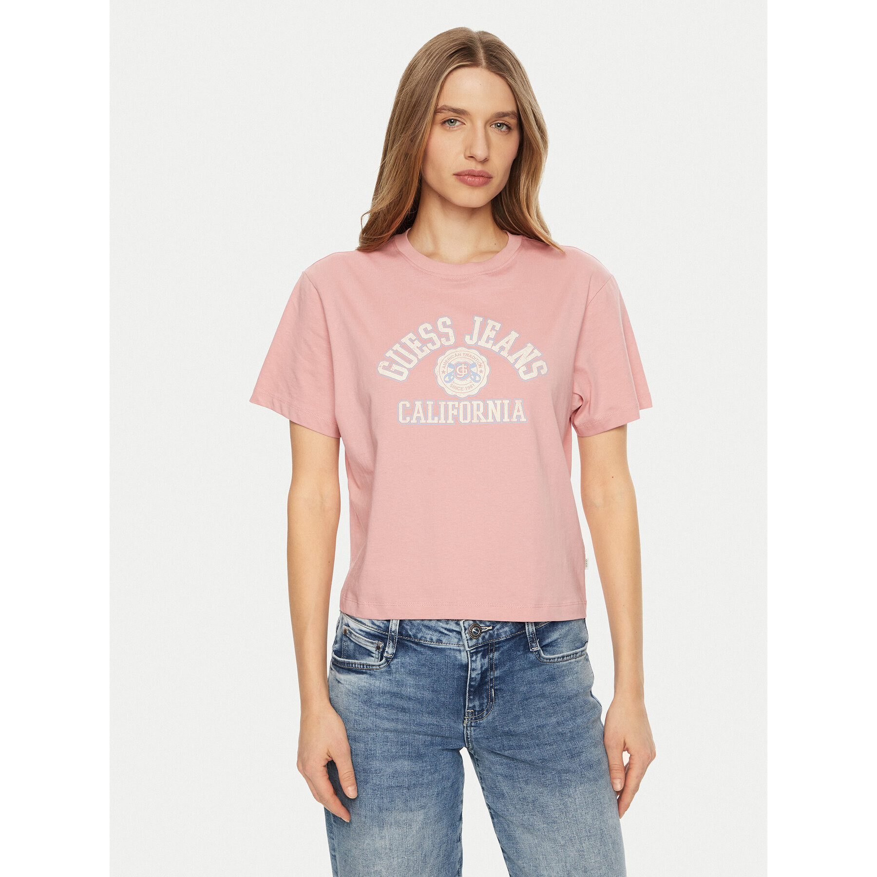 Guess Jeans Póló W5RI43 K8HM0 Rózsaszín Regular Fit