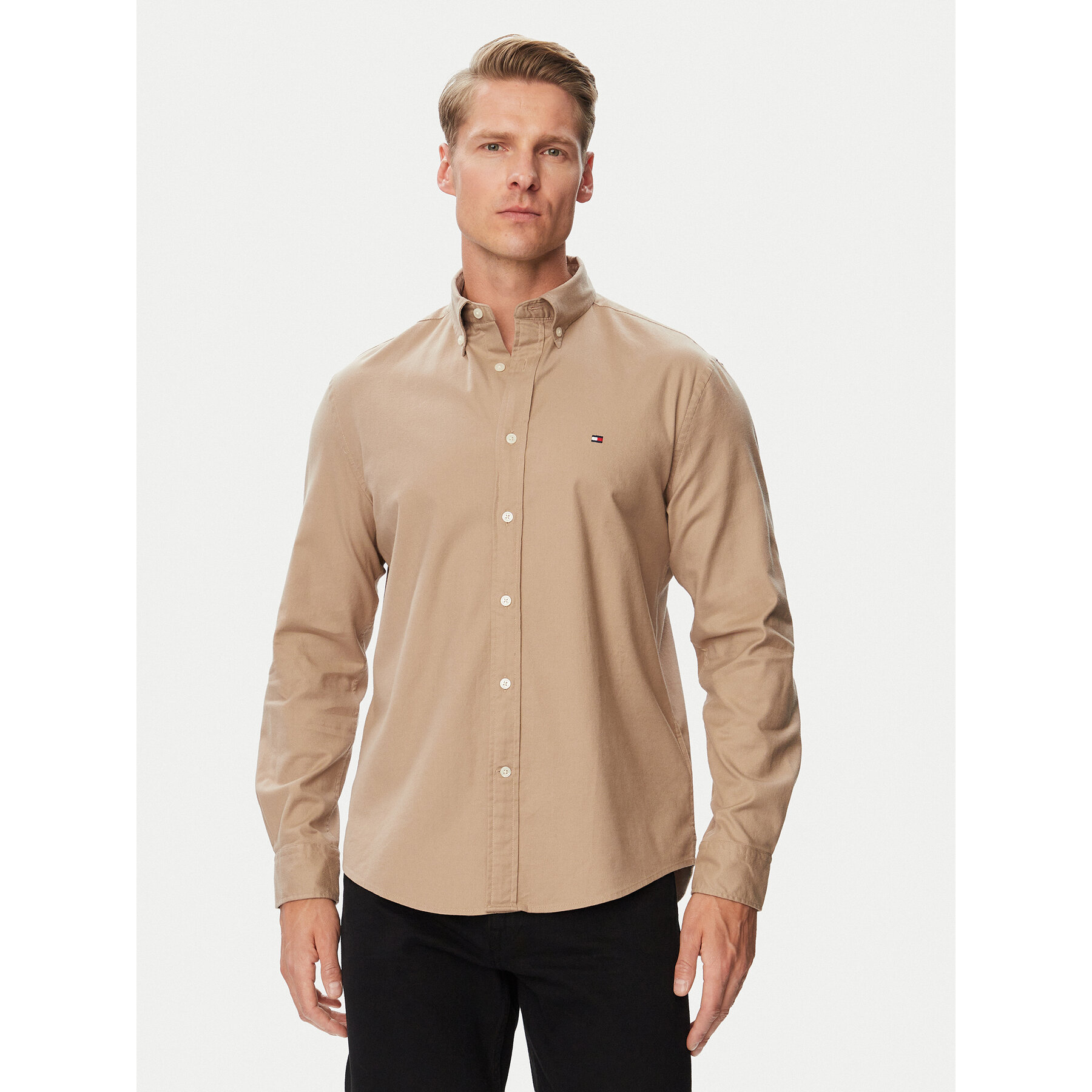 Tommy Hilfiger Hemd Flannel Solid MW0MW40469 Beige Regular Fit