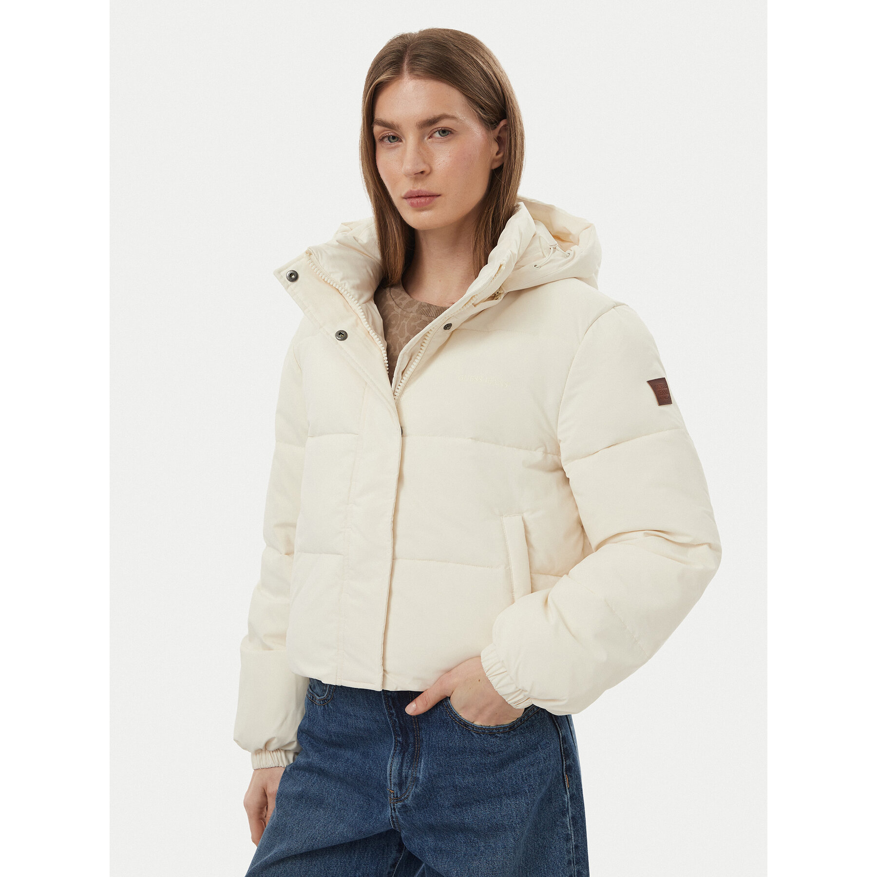 Guess Jeans Winterjacke W6BL25 W3788 Creme Regular Fit