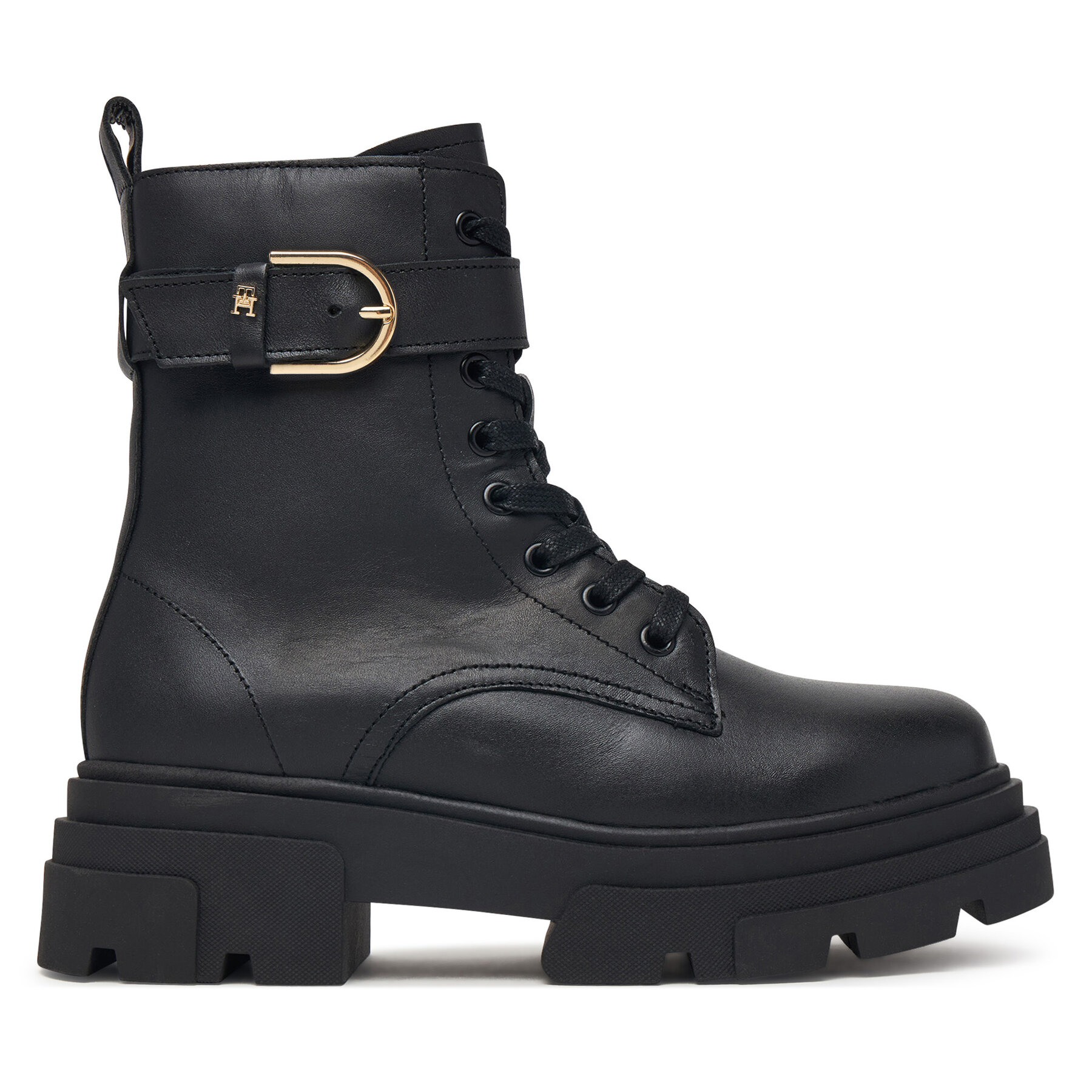 Turistická obuv Tommy Hilfiger Leather Th Buckled Lace-Up Boot FW0FW09550 Černá