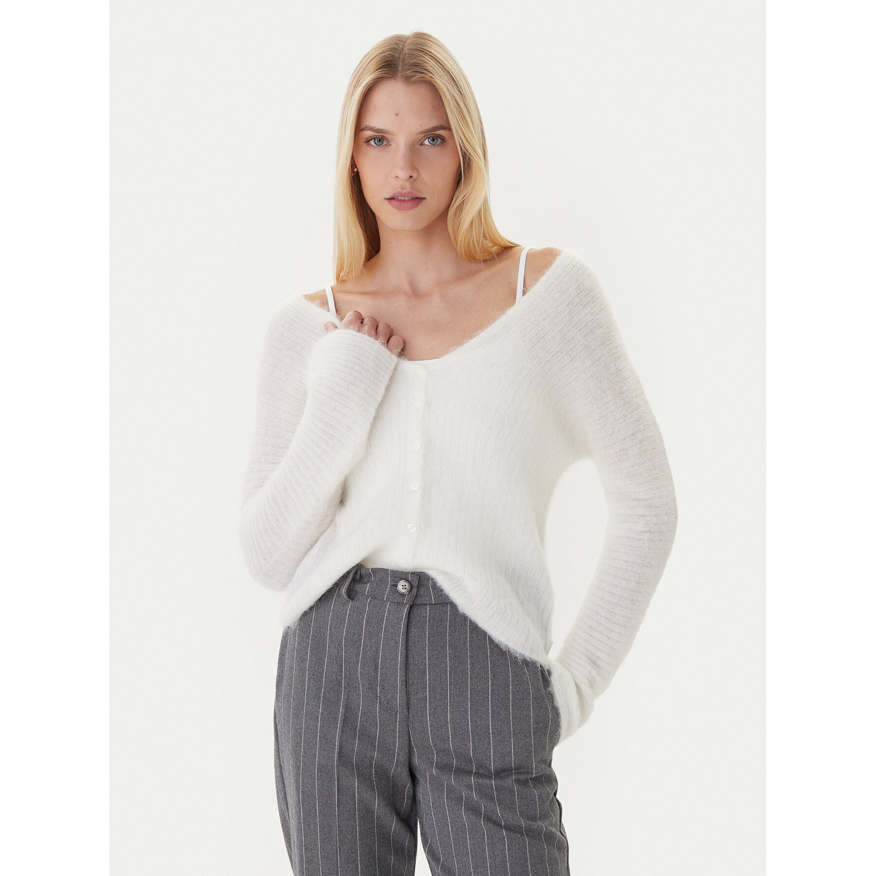 Calvin Klein Strickjacke LV044D344G Weiß Regular Fit