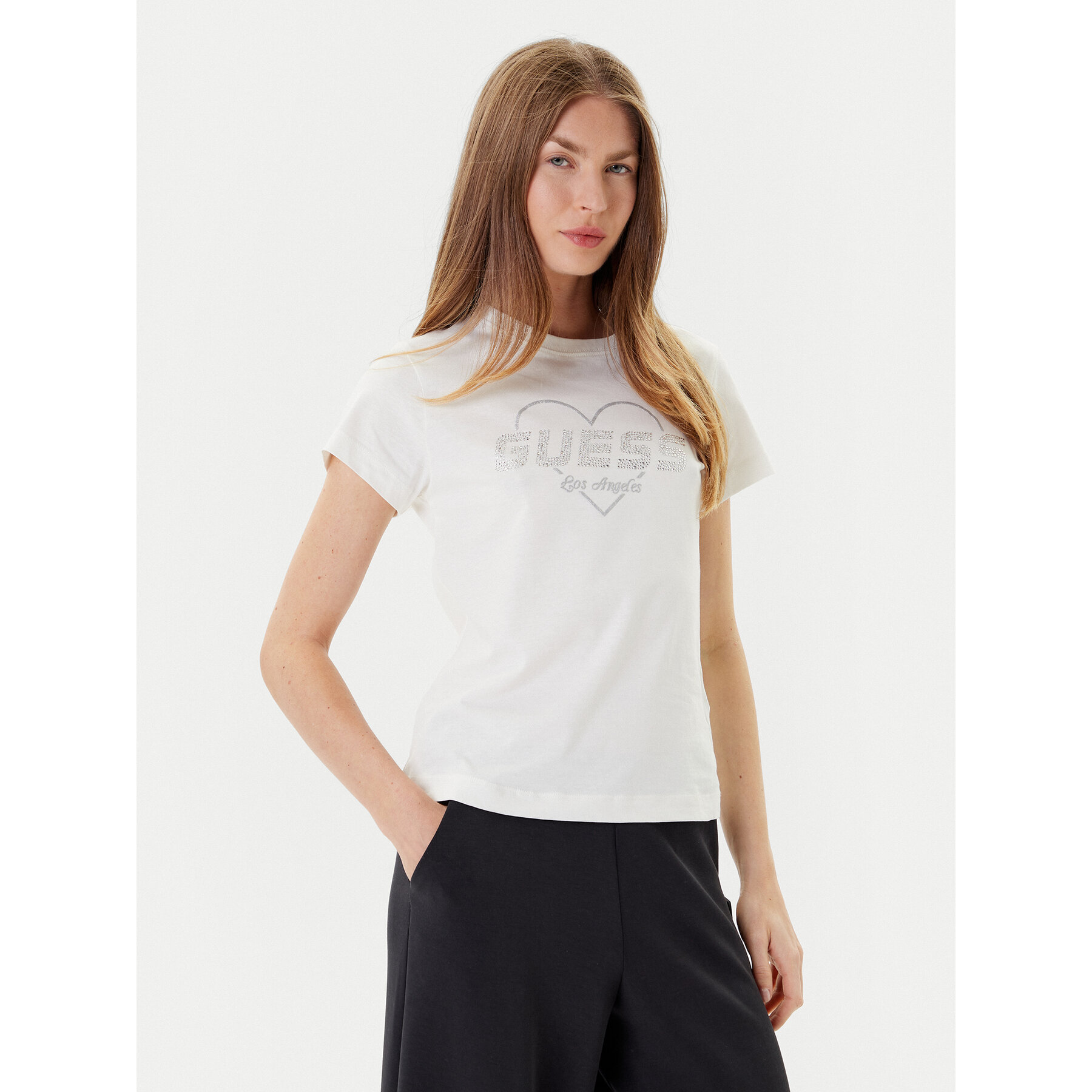 Guess T-Shirt V5GI10 K9RM1 Εκρού Regular Fit