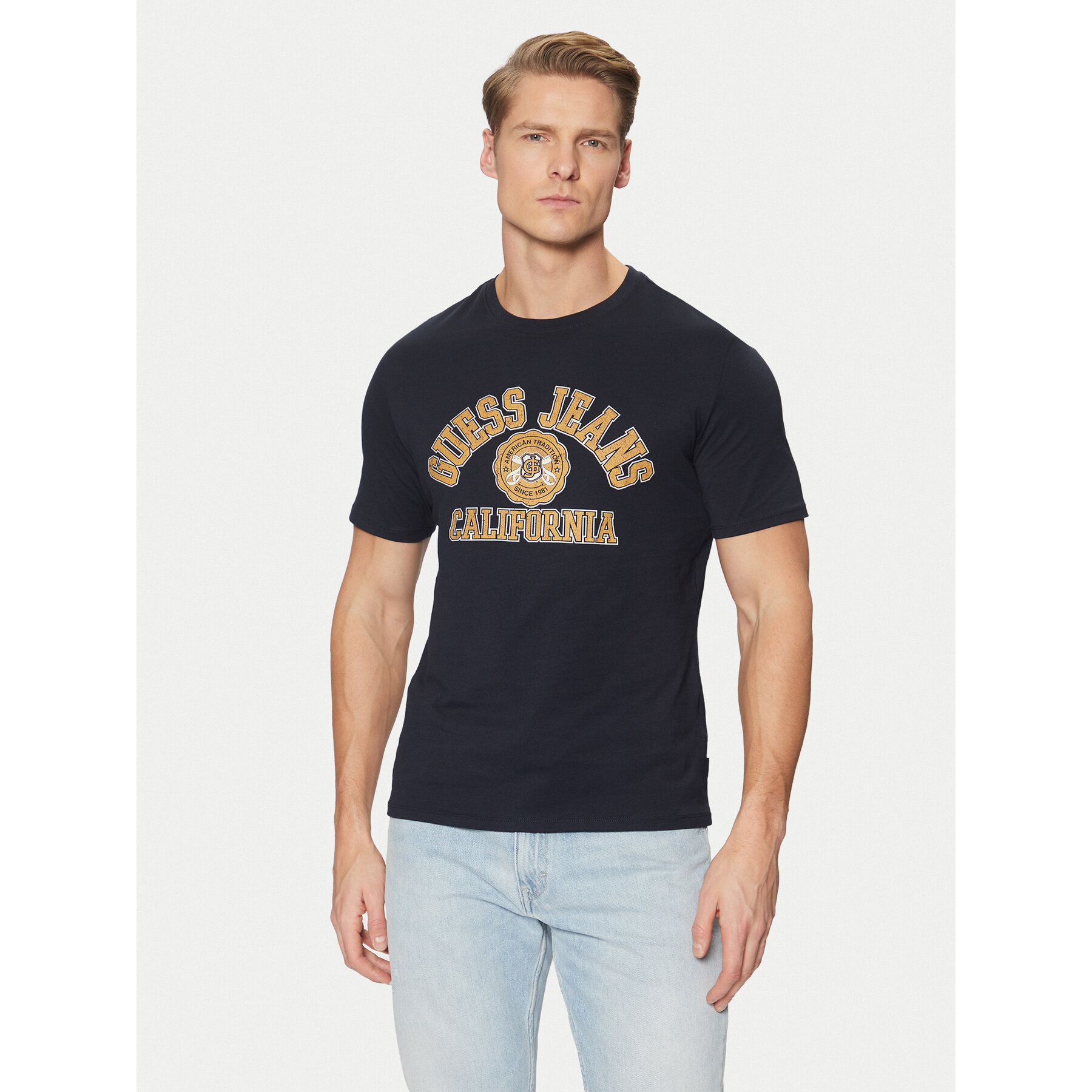 Guess Jeans Póló M5RI80 K8HM0 Sötétkék Slim Fit