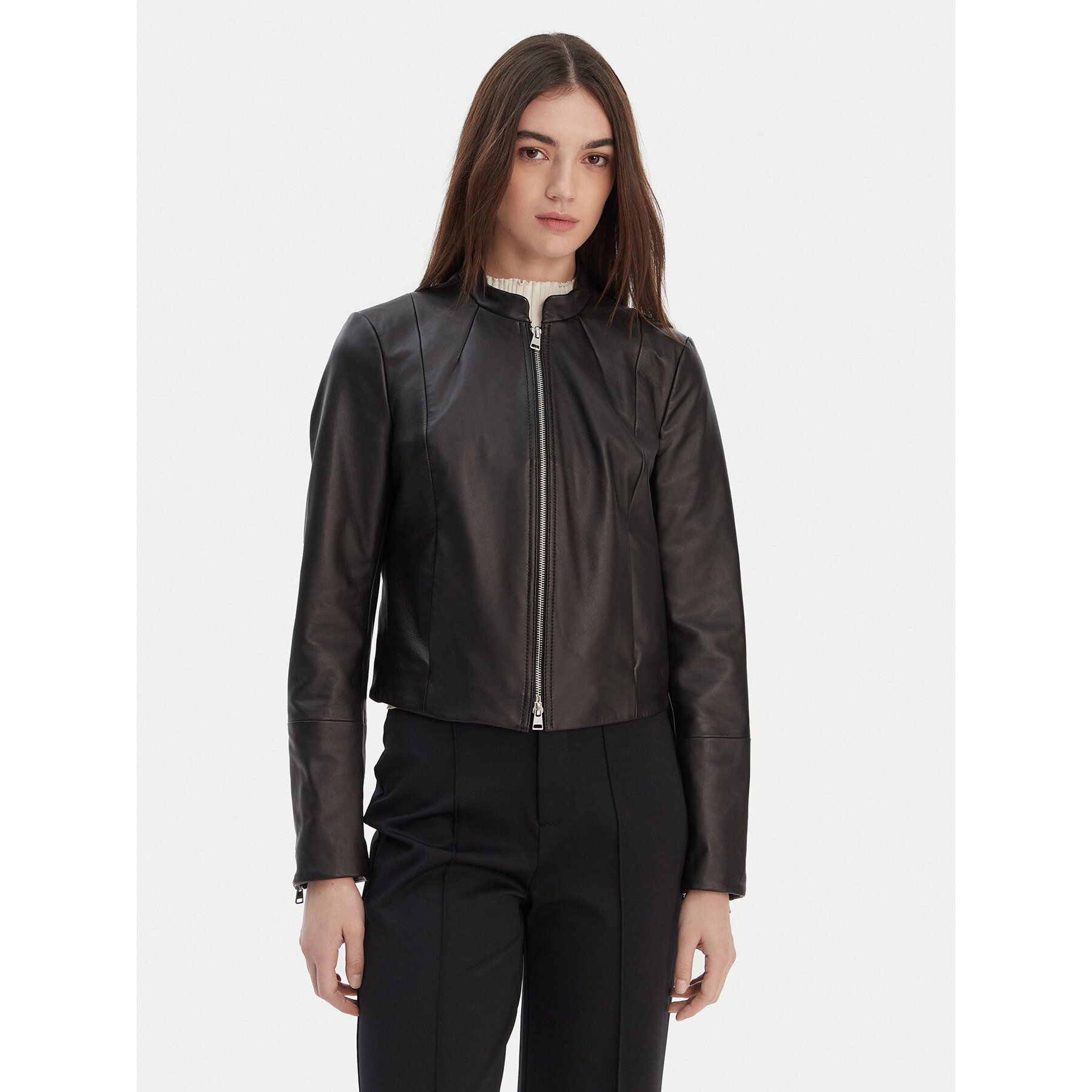 HUGO Lederjacke Lasari 50555743 Schwarz Regular Fit